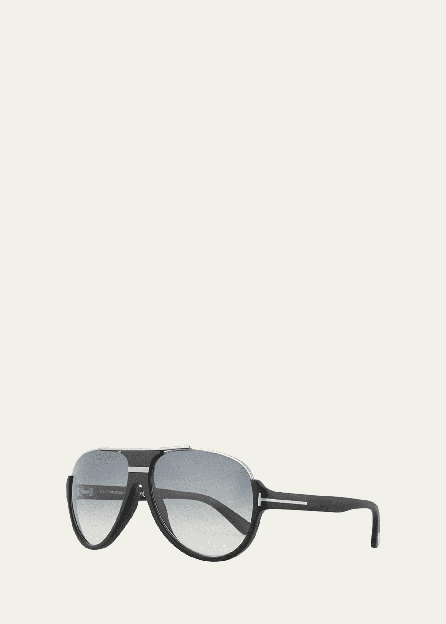 TOM FORD Dimitry Half Rim Aviator Sunglasses Matte Black Shiny Dark Ruthenium Gradient Blue