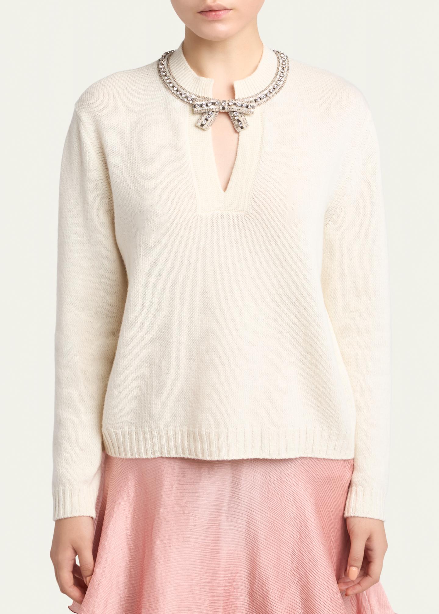 Valentino Garavani Embroidered Bow Crewneck Sweater - Bergdorf Goodman