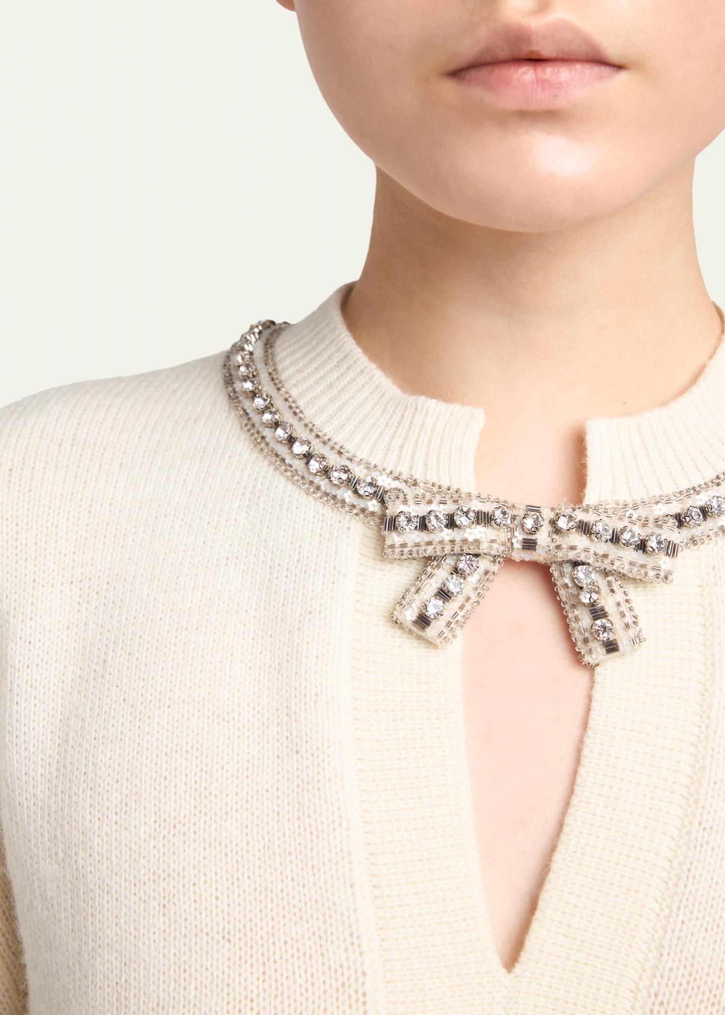 Valentino Garavani Embroidered Bow Crewneck Sweater - Bergdorf Goodman