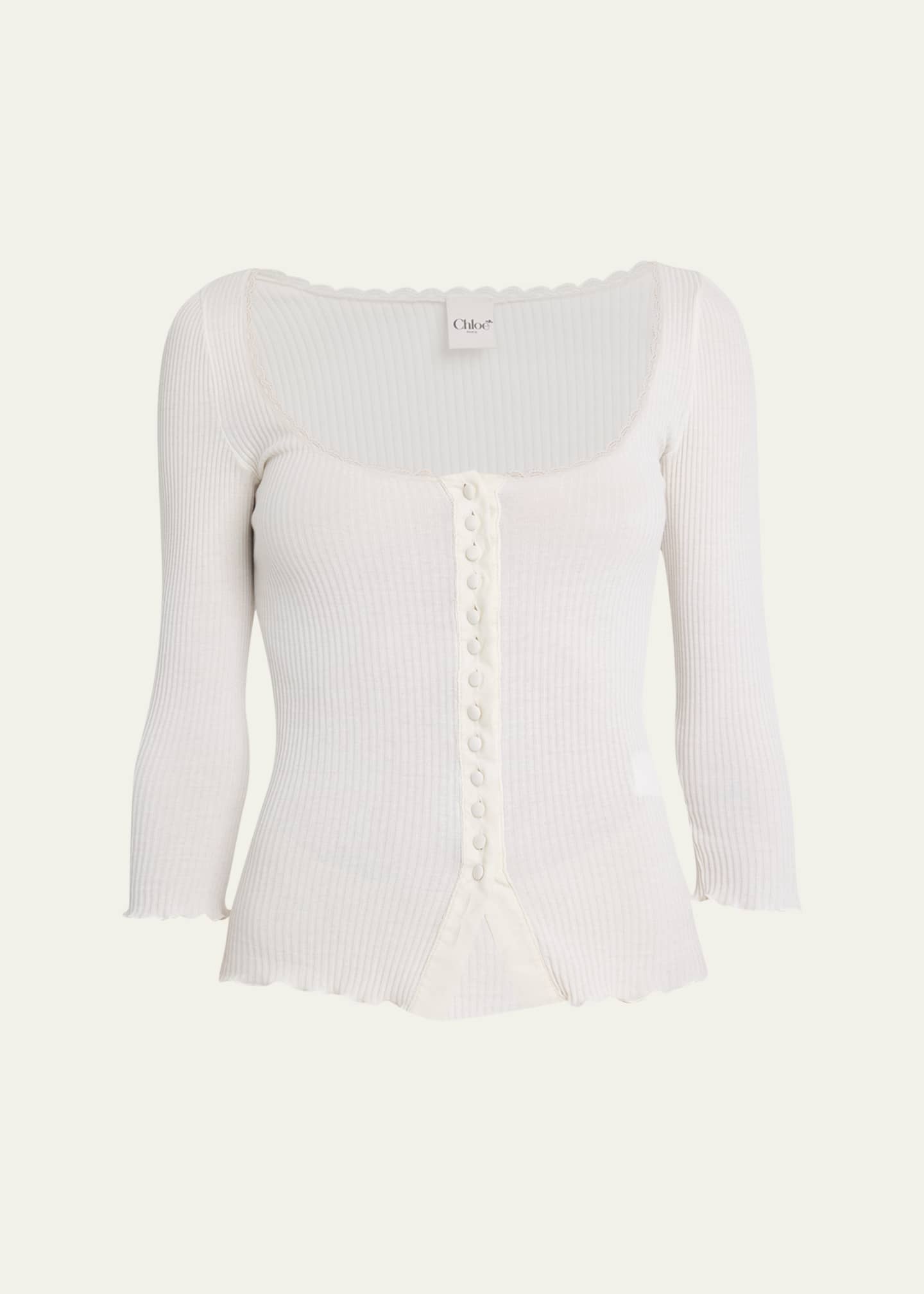 Chloe Lace-Trim Ribbed Button Top - Bergdorf Goodman