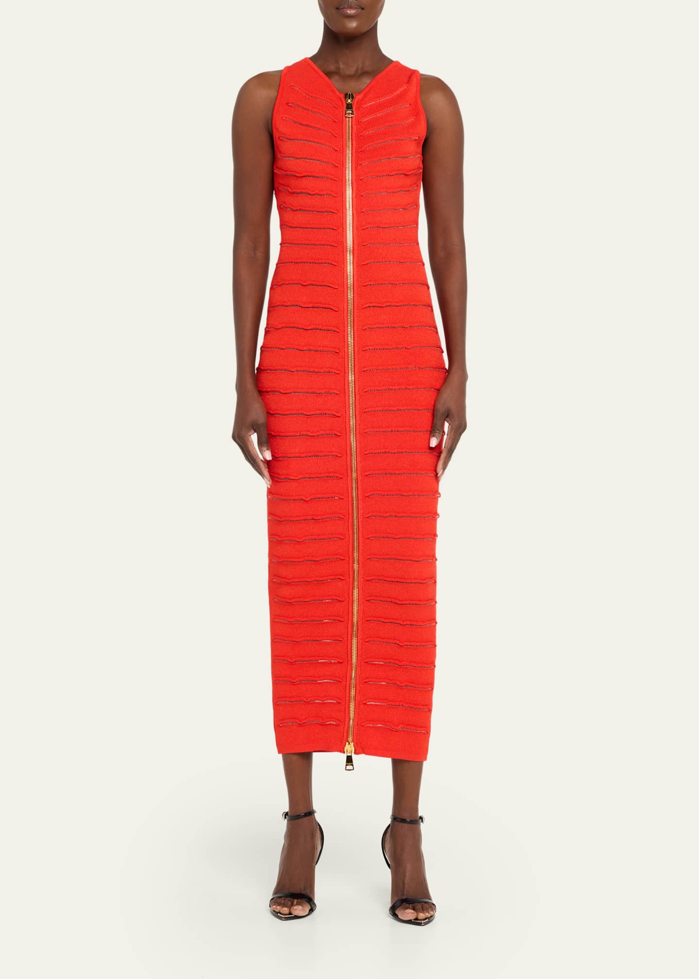 Balmain Sleeveless Cutout Zip Halter Maxi Dress - Bergdorf Goodman