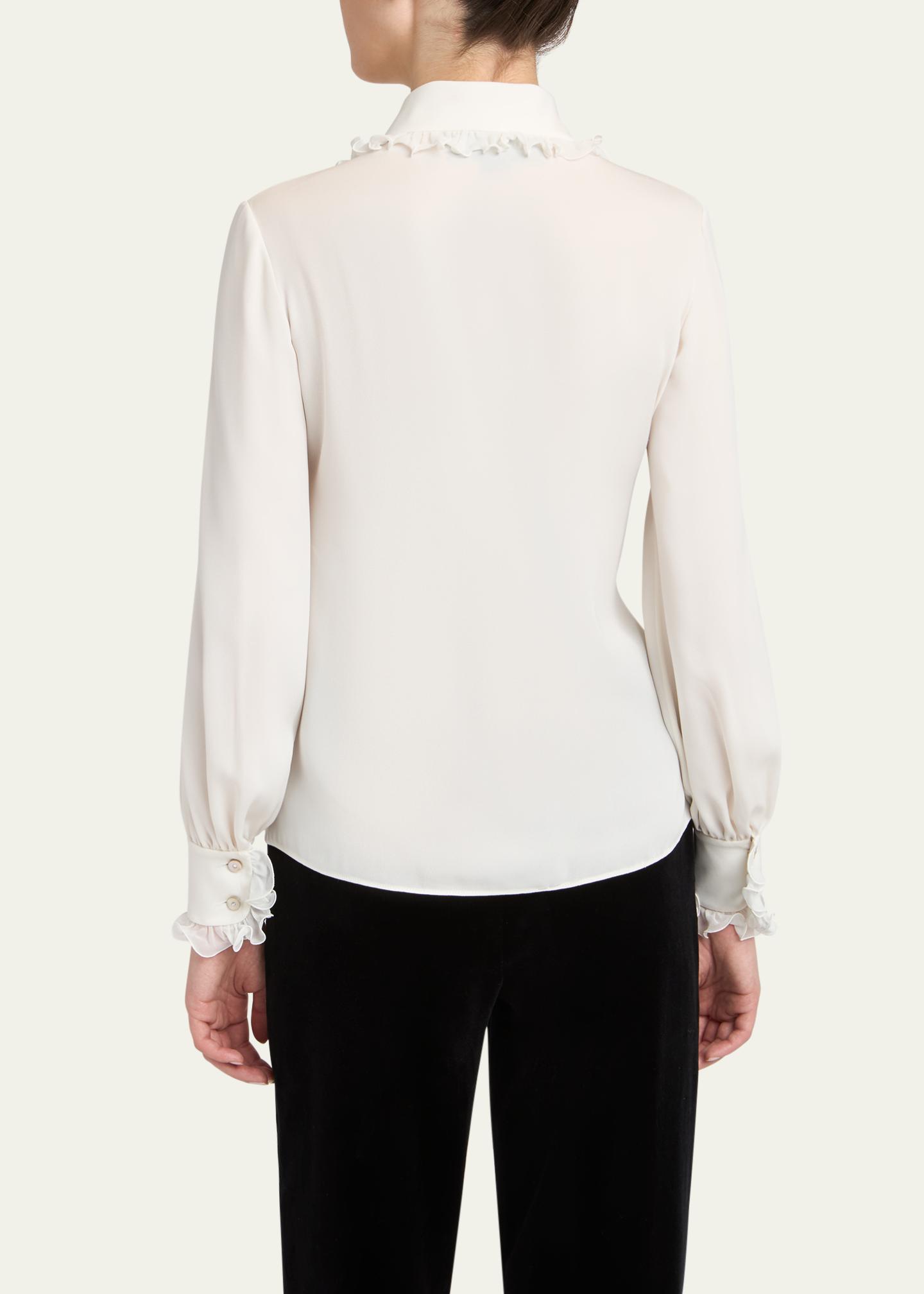 VALENTINO シルク開襟シャツ Valentino Garavani Ruffle-Trim Silk Button Blouse - Bergdorf Goodman