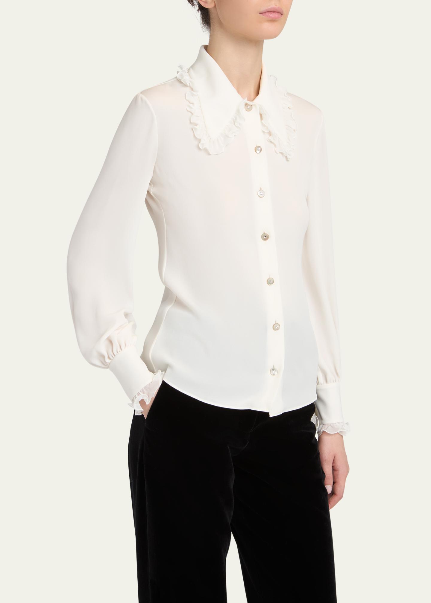 Valentino Garavani Ruffle-Trim Silk Button Blouse - Bergdorf Goodman