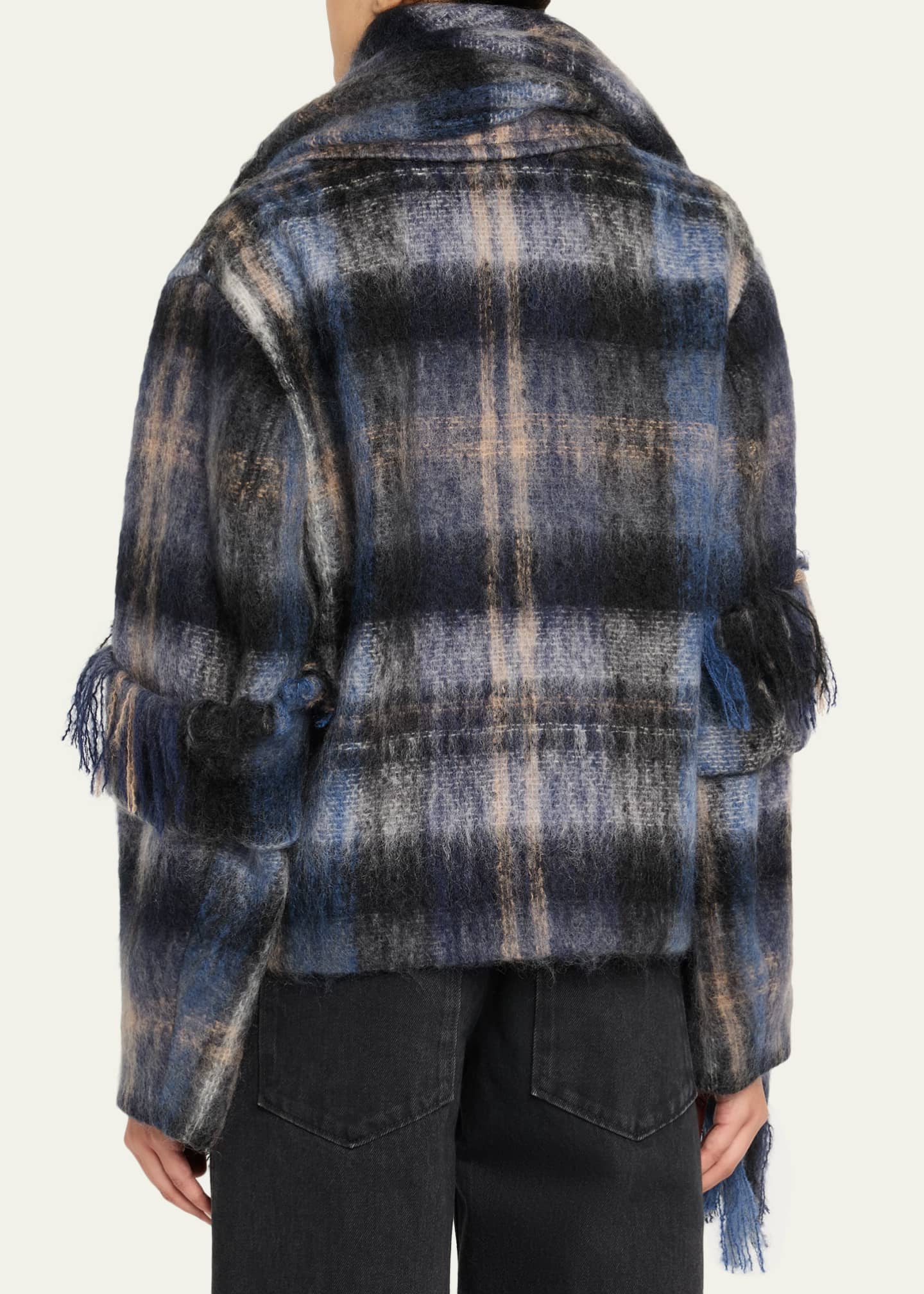 Loewe Check Alpaca Fringe Scarf Jacket - Bergdorf Goodman