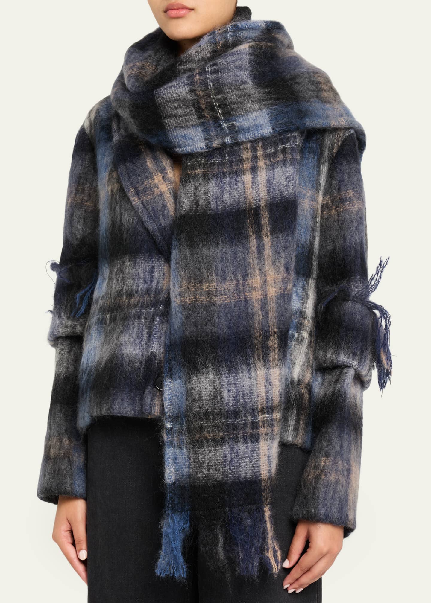 Loewe Check Alpaca Fringe Scarf Jacket - Bergdorf Goodman