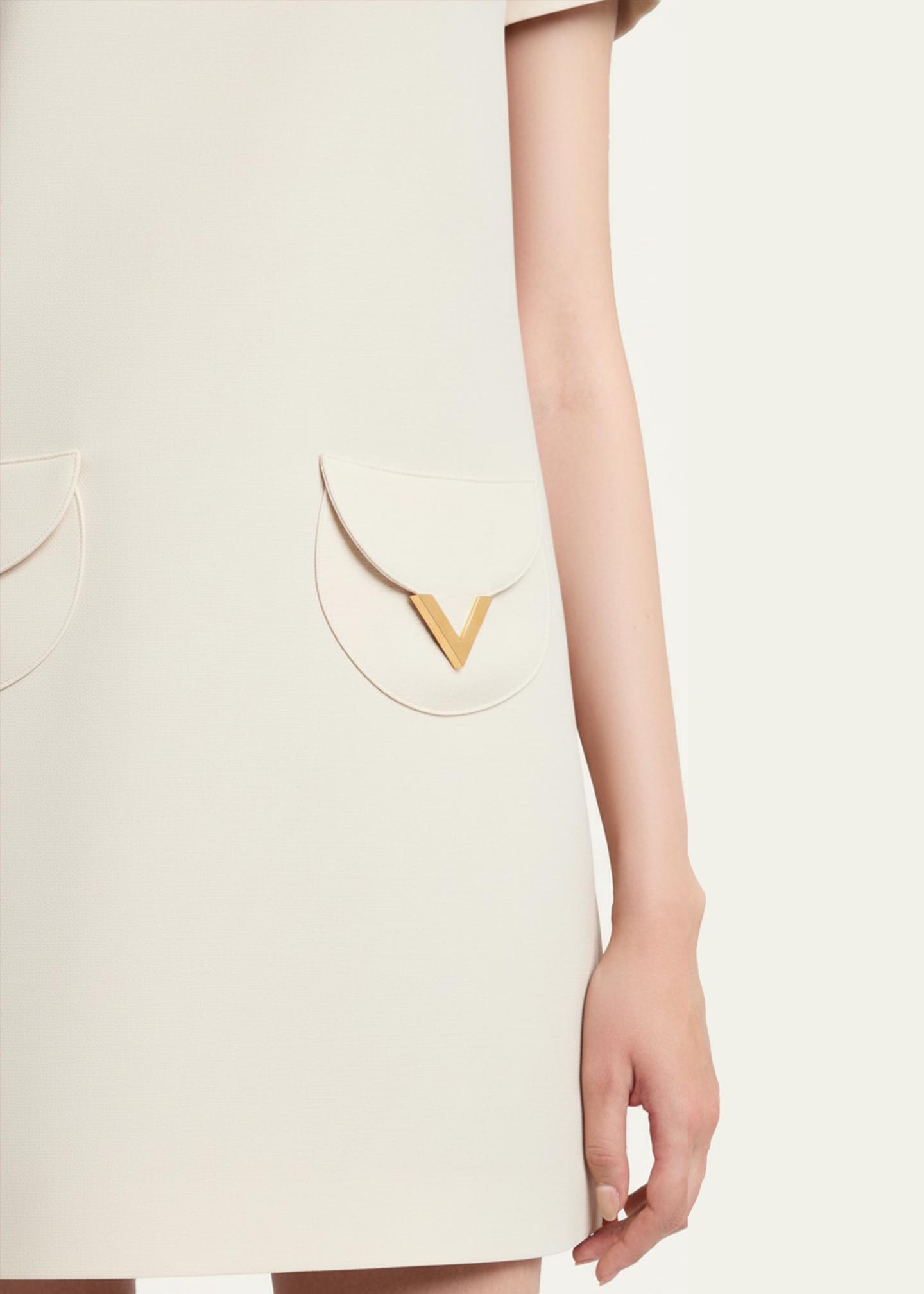 VALENTINO ベージュ 半袖ミニワンピース Valentino Garavani V-Logo Pocket Short-Sleeve Crepe Mini Dress
