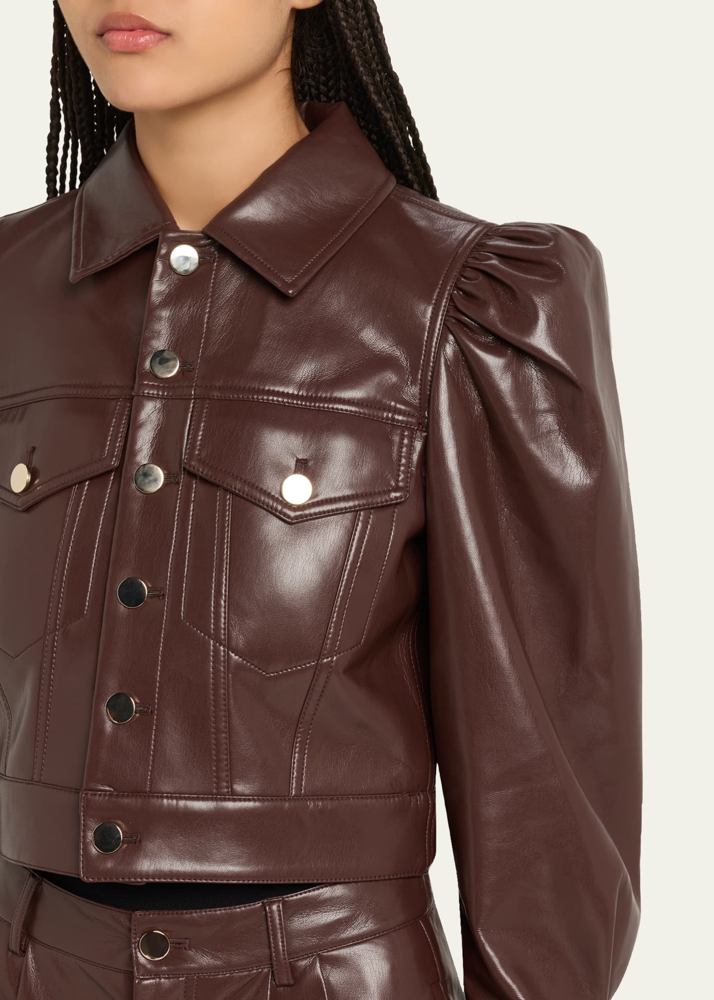 ALICE + OLIVIA Lana Vegan Leather Puff-Shoulder Jacket - Bergdorf