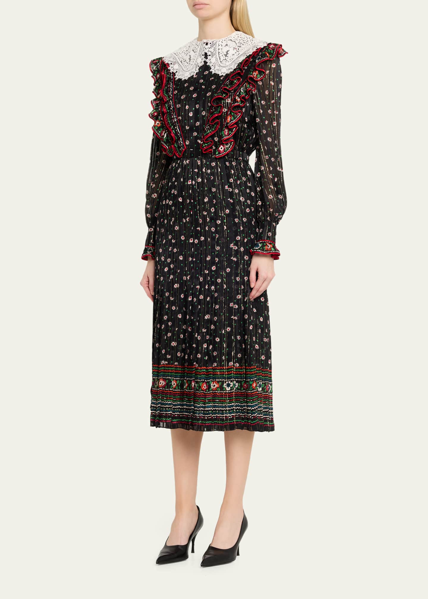 Valentino Garavani Metallic Floral-Print Silk Midi Dress - Bergdorf Goodman