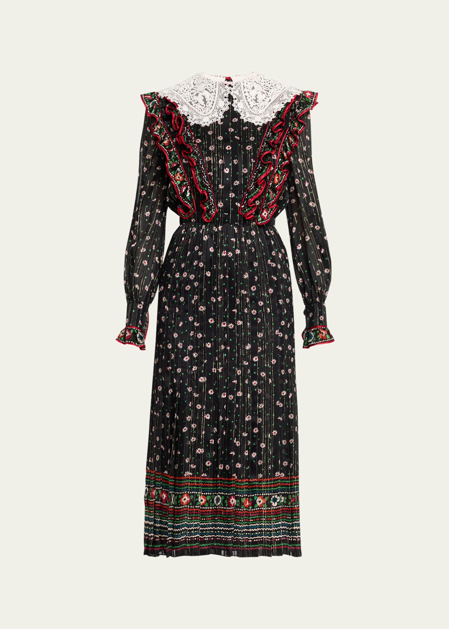 Valentino Garavani Metallic Floral-Print Silk Midi Dress - Bergdorf Goodman