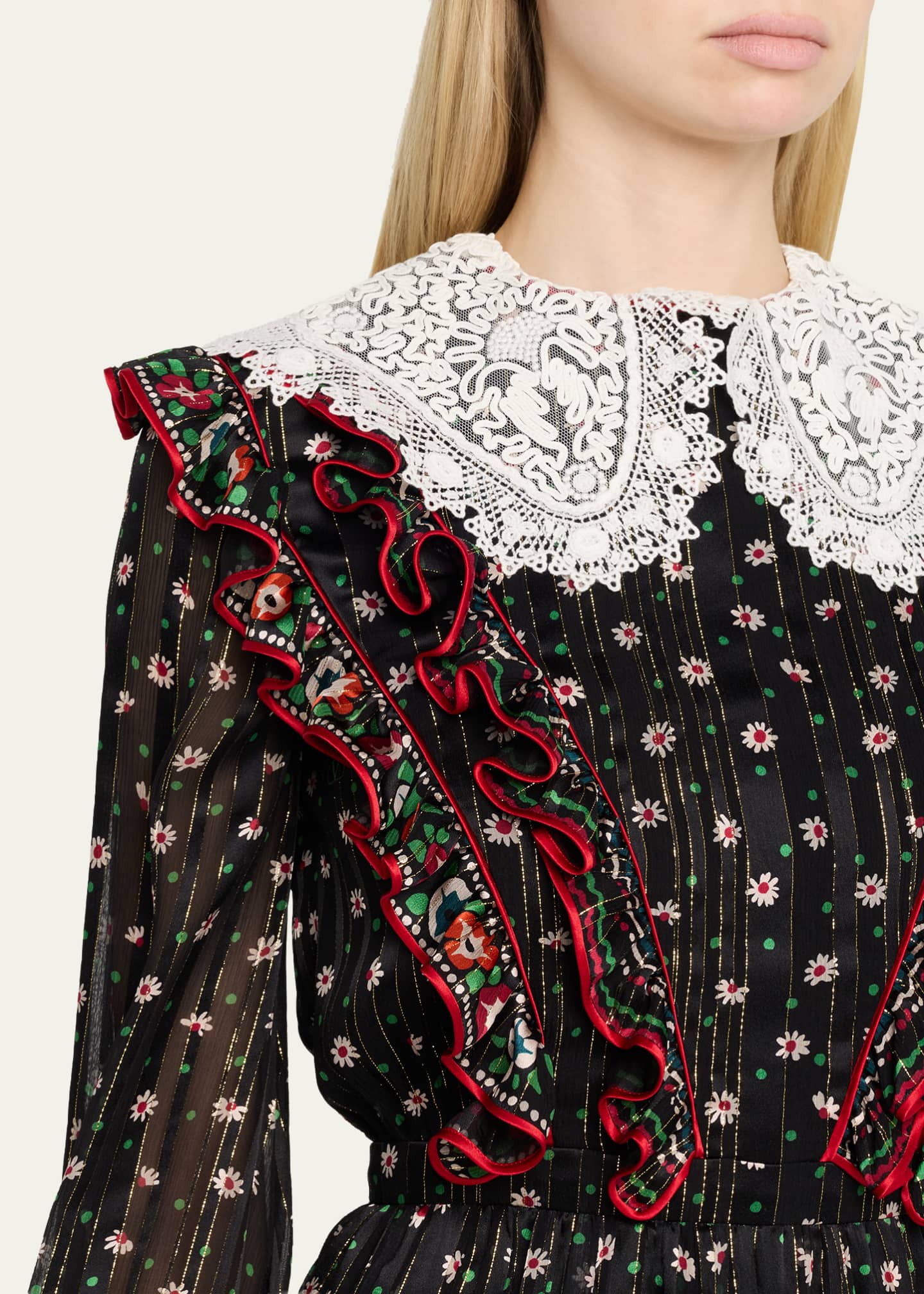 Valentino Garavani Metallic Floral-Print Silk Midi Dress