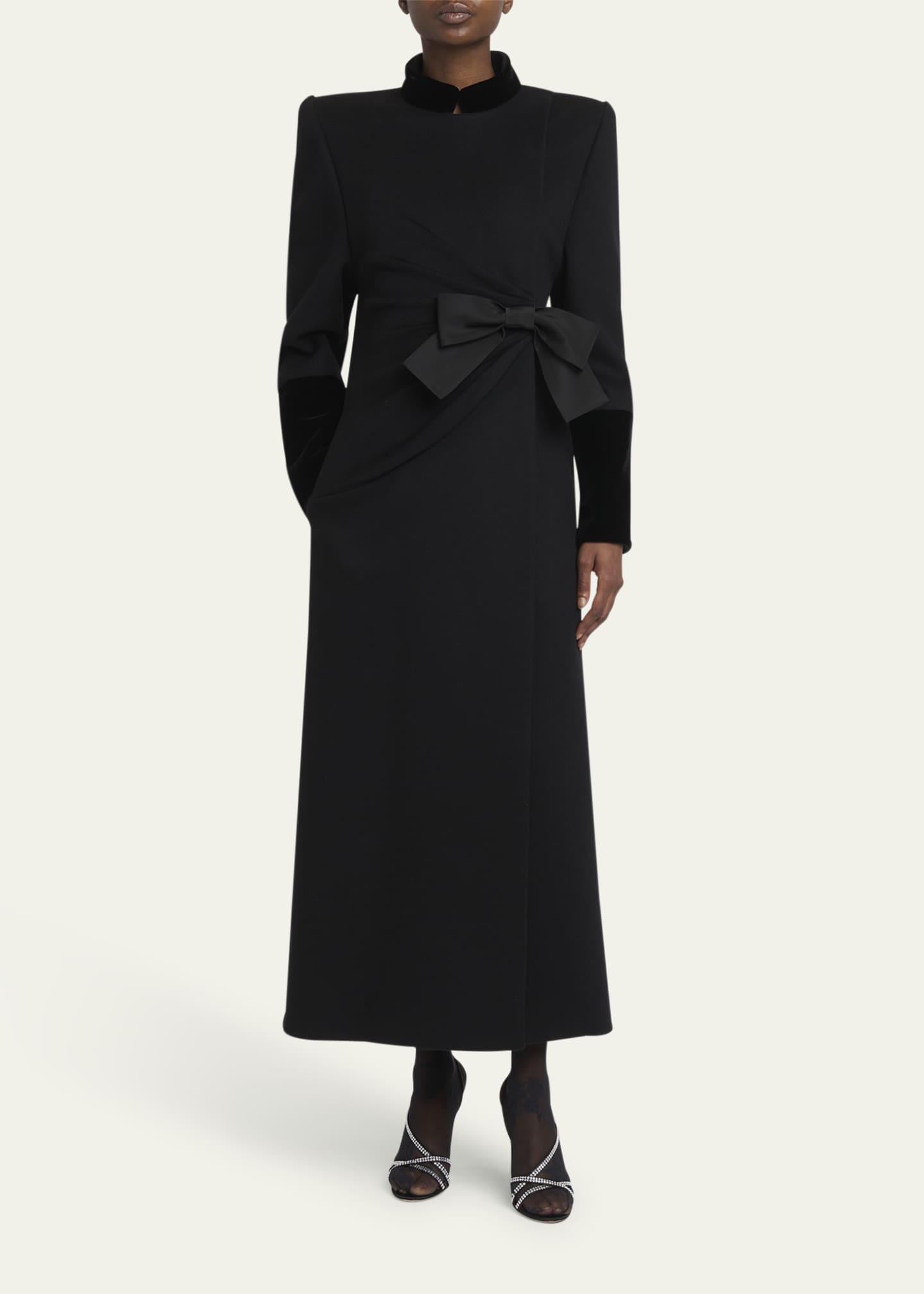 Valentino Garavani Velvet Bow Double-Breasted Wool-Cashmere Long
