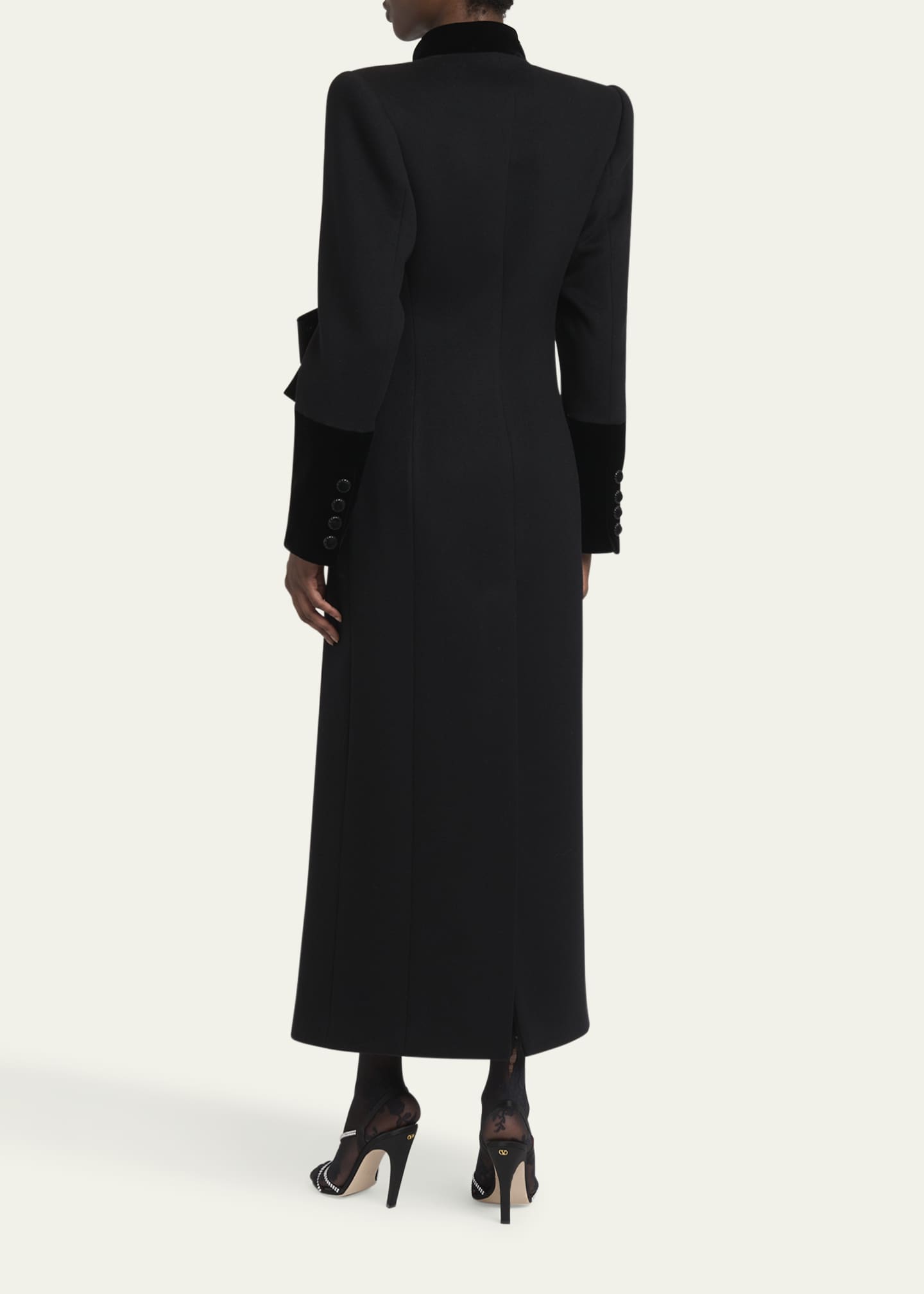 Valentino Garavani Velvet Bow Double-Breasted Wool-Cashmere Long