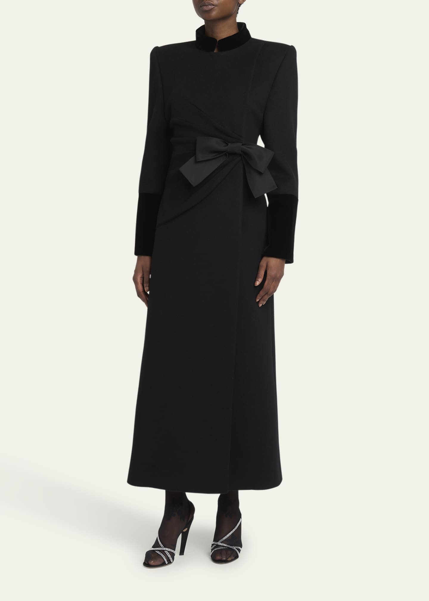 Valentino Garavani Velvet Bow Double-Breasted Wool-Cashmere Long