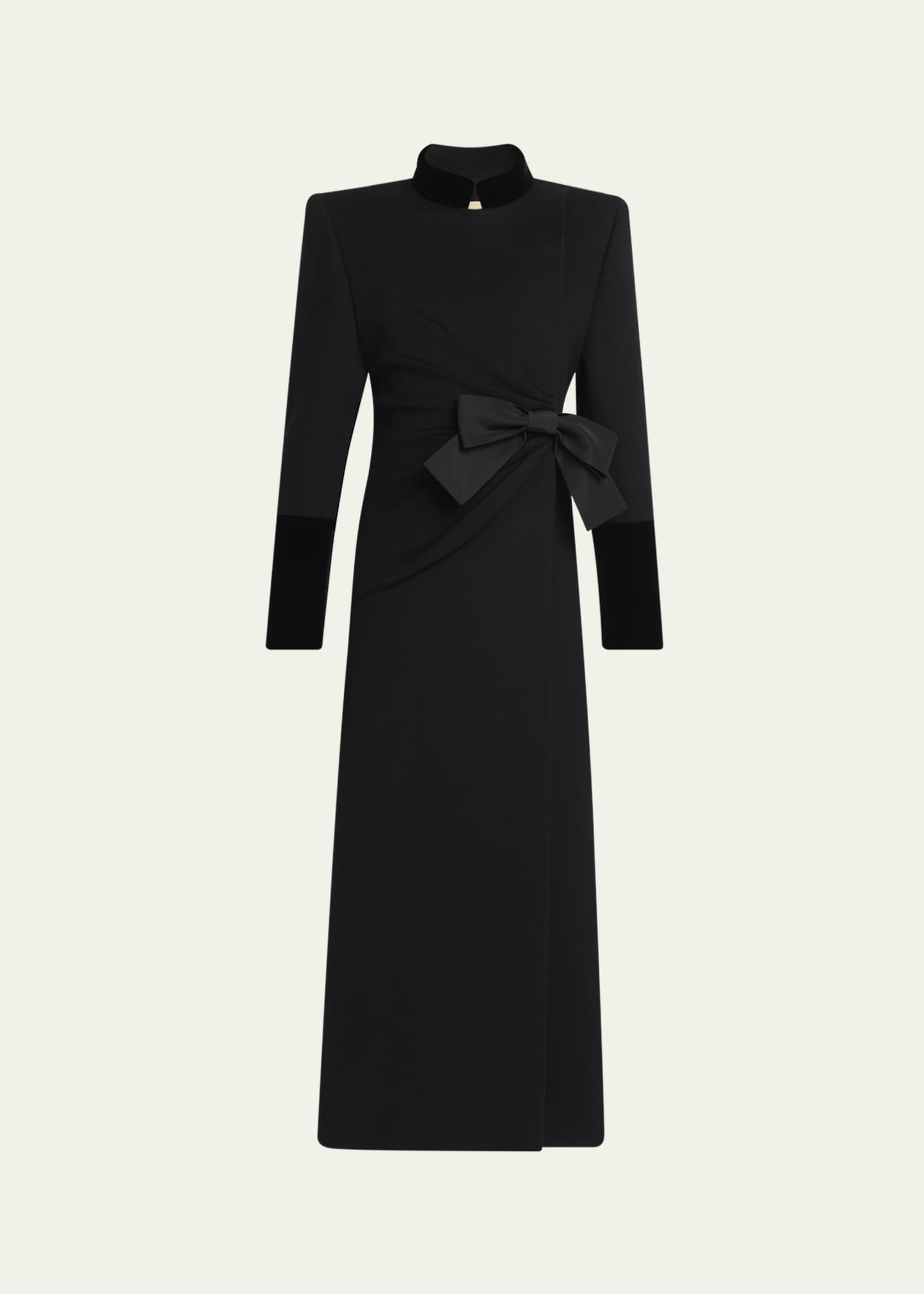 Valentino Garavani Velvet Bow Double-Breasted Wool-Cashmere Long