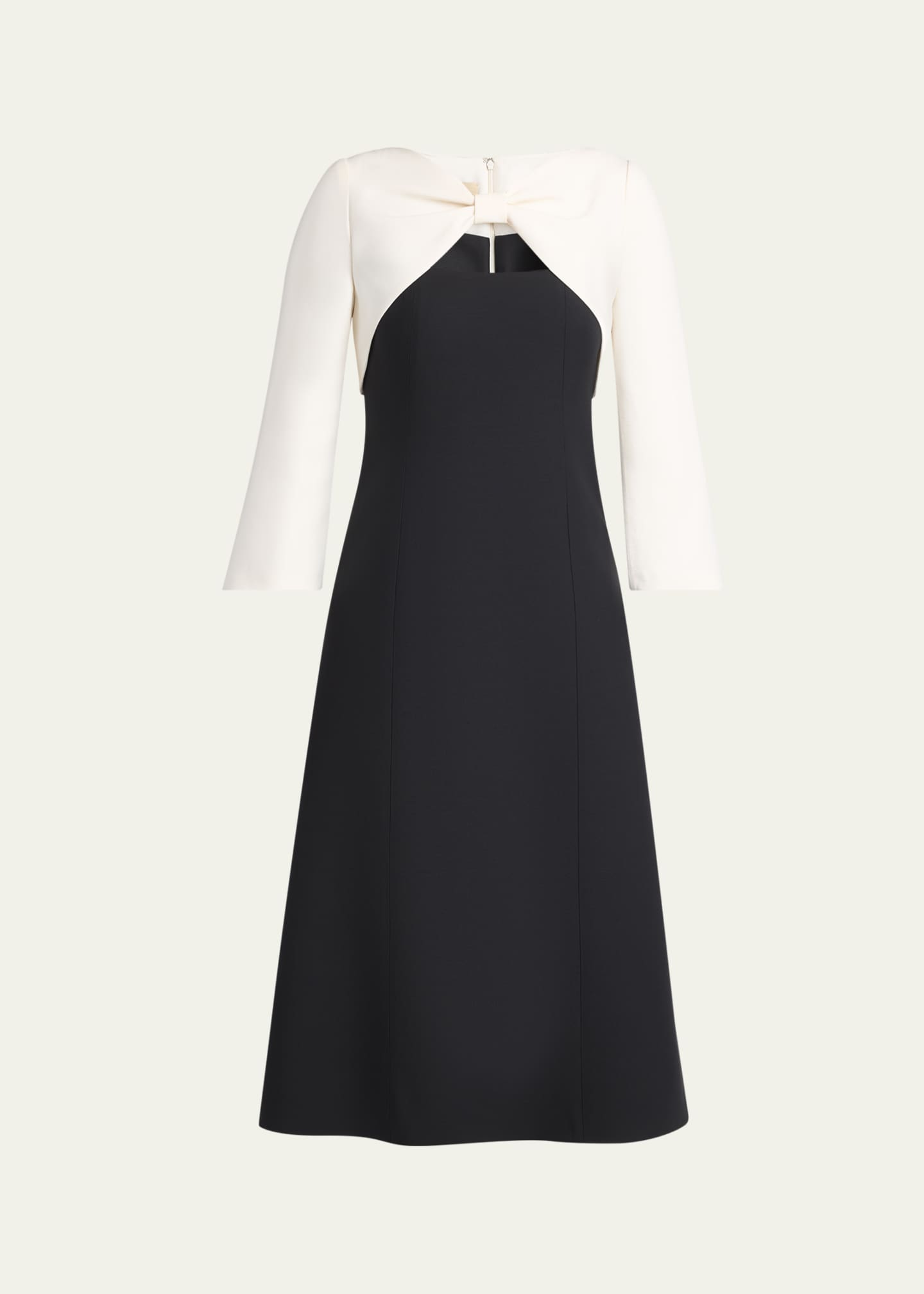 Valentino Garavani Colorblock Bow 3/4-Sleeve Midi Dress - Bergdorf Goodman