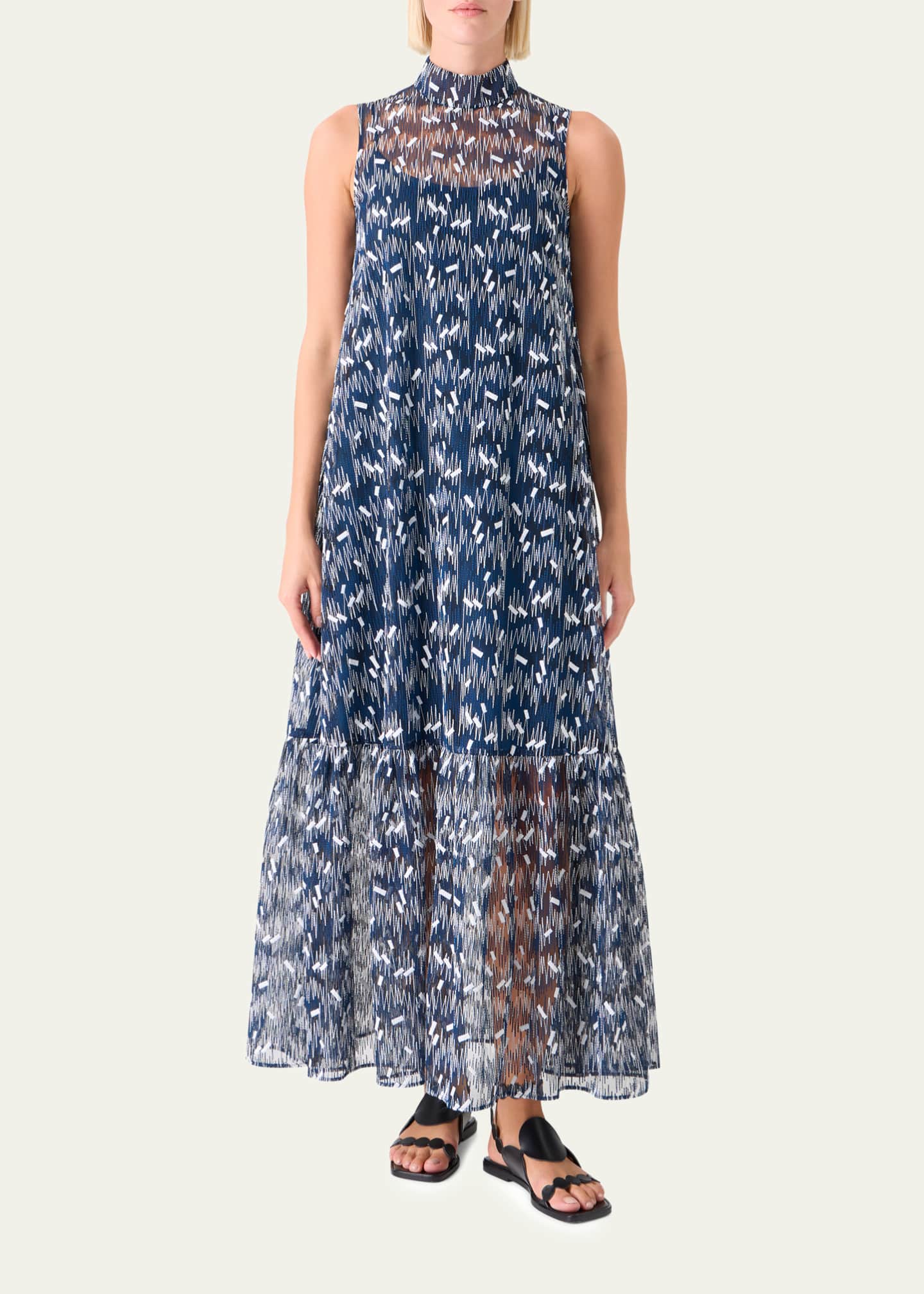 akris maxi dress Akris punto Women's Scribble Dot Embroidered Tulle Maxi Dress - Dark Blue Cream