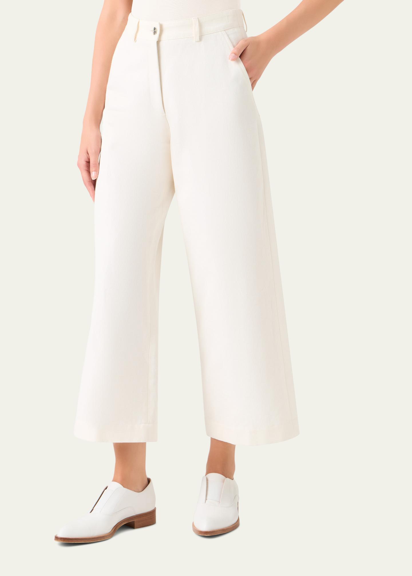 Akris Finn Cotton-Linen Gabardine Wide-Leg Pants - Bergdorf Goodman