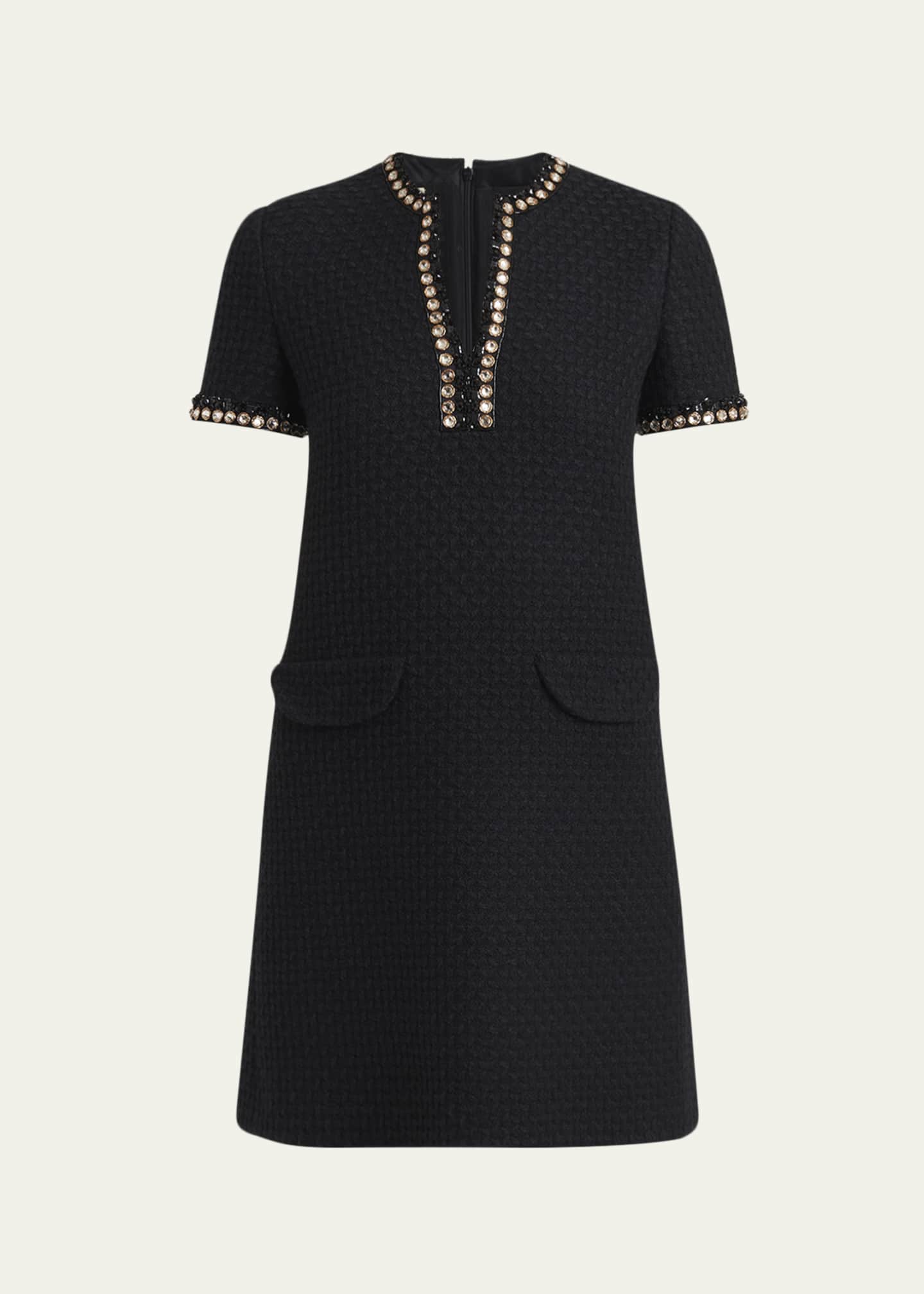 valentino rainbow crystal embellished short sleeve dress Garavani Wool And Silk-blend Crepe Mini - Women - Gold Dresses a round neck Valentino Tulle Illusione Embroidered Short