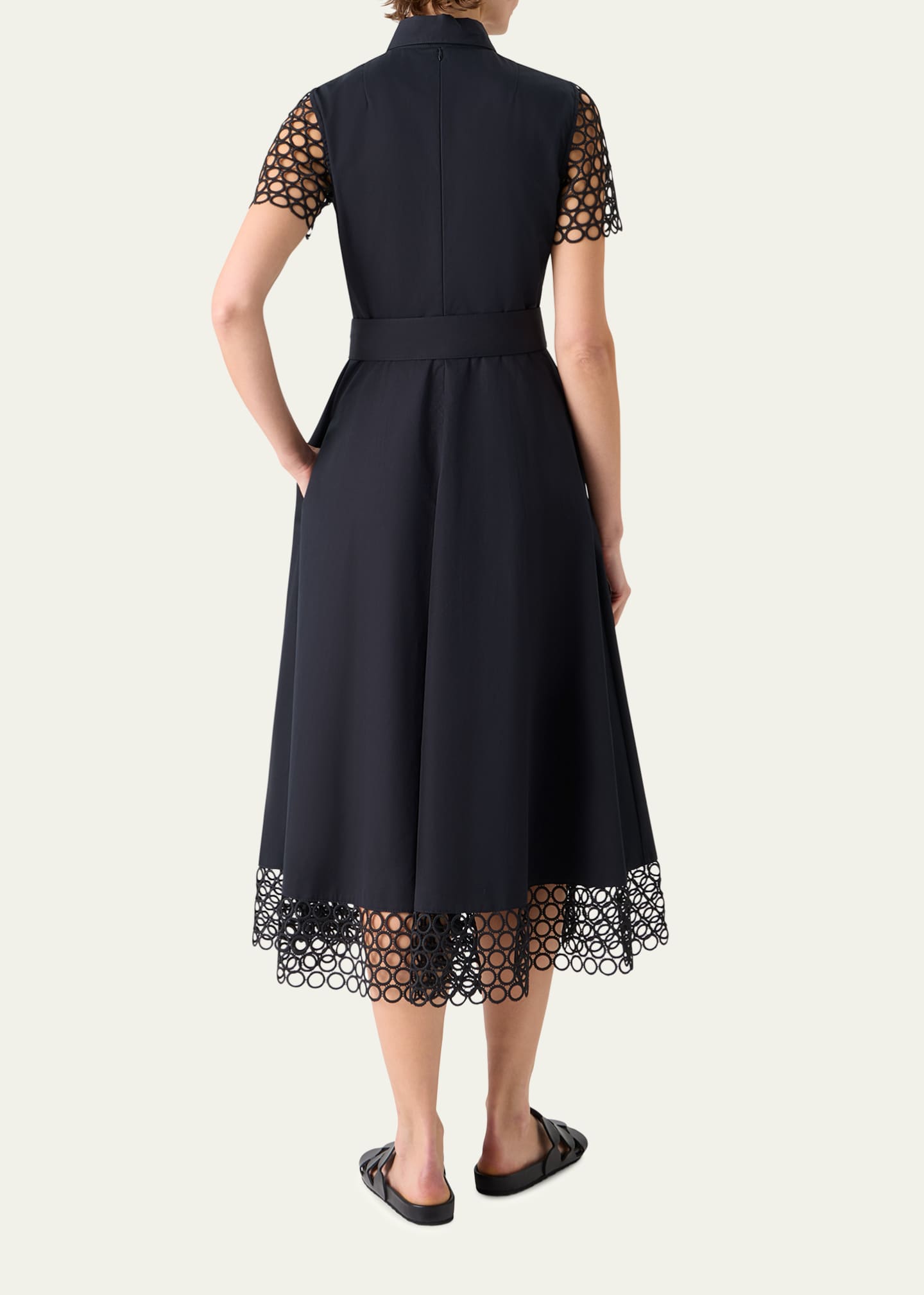 Akris punto Dot Eyelet Short-Sleeve Cotton Poplin Midi Shirtdress