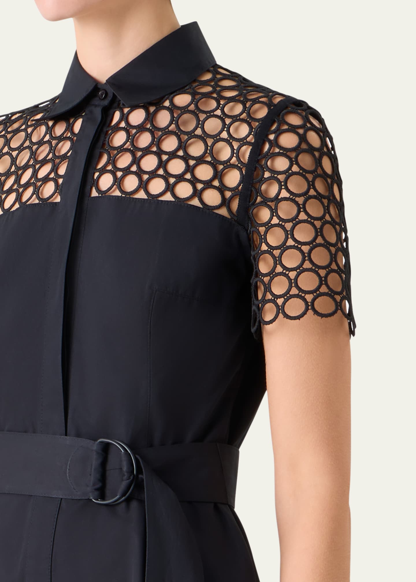 Akris punto Dot Eyelet Short-Sleeve Cotton Poplin Midi Shirtdress