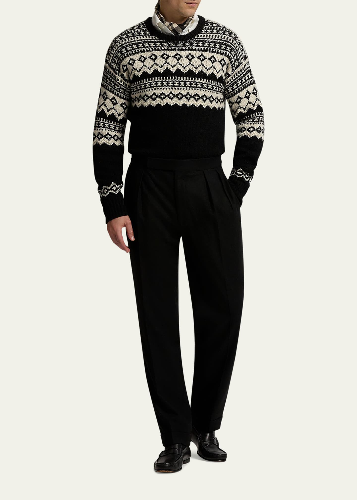 Ralph Lauren Purple Label Men's Wool Flannel Waist-Tab Double