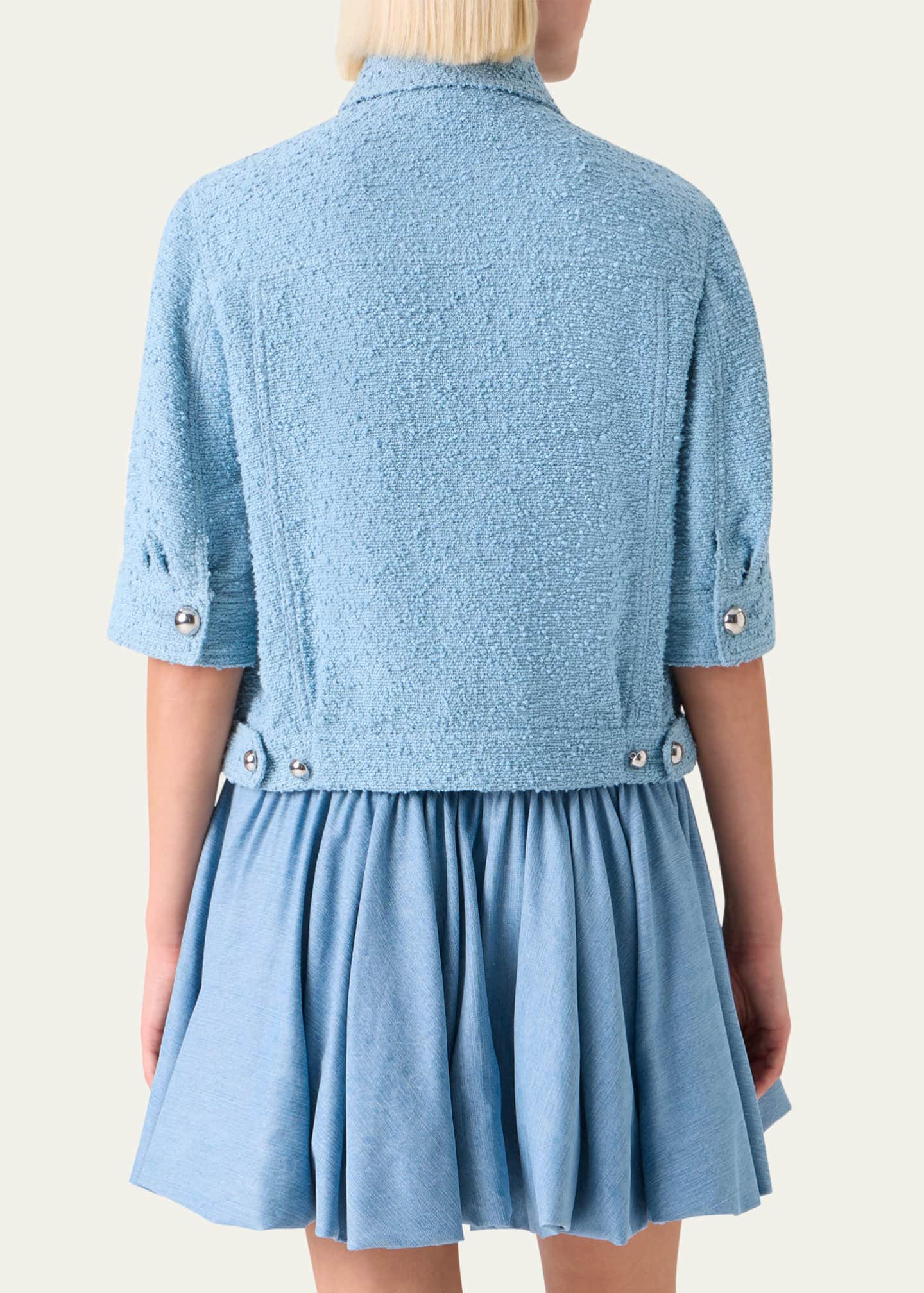 short jeans jacket for dress Cossita - Short-Sleeve Crop Denim Jacket / Spaghetti Strap Plain Tiered  Midi A-Line Dress