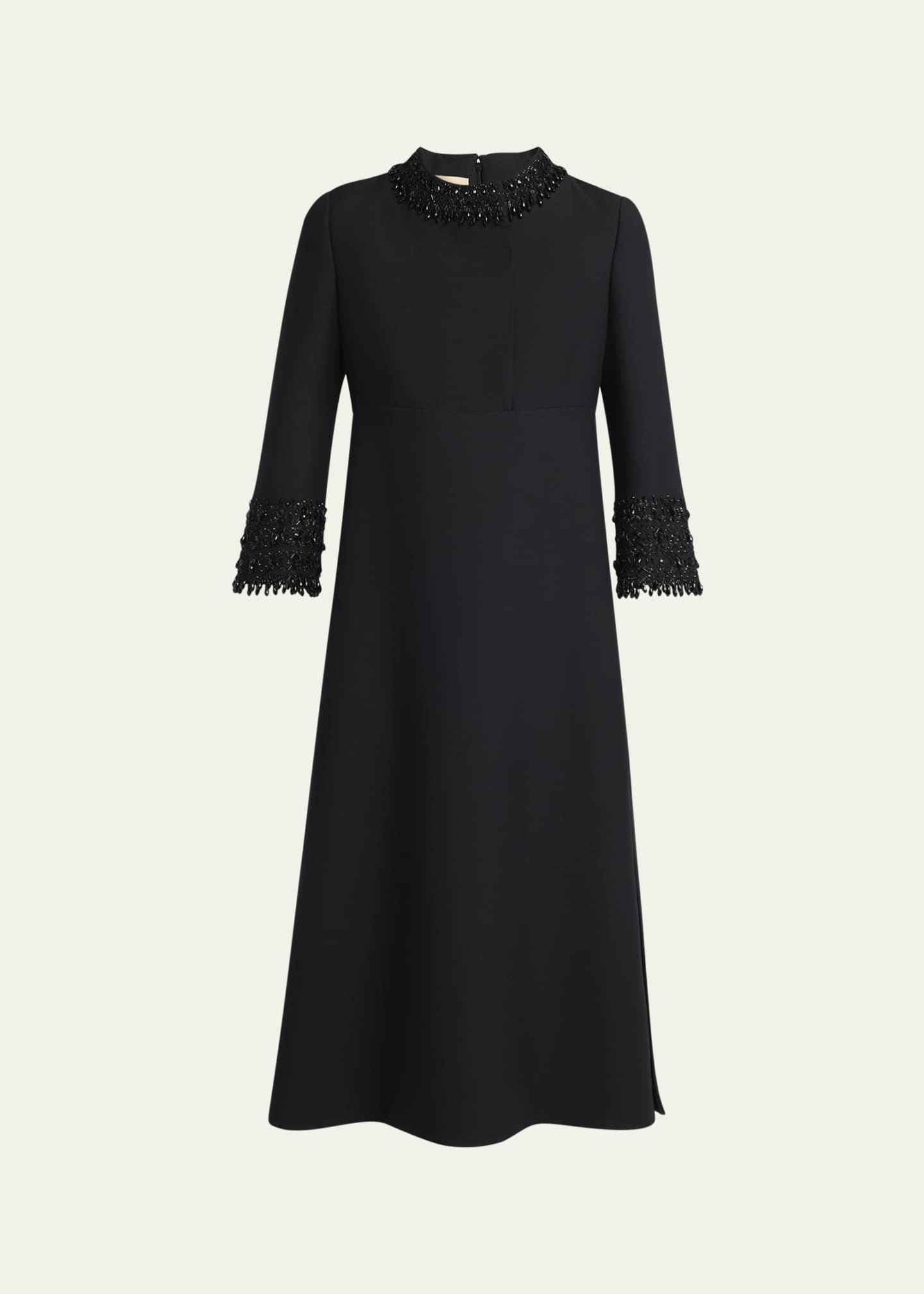 green emerald velvet dress Annie Embroidered Wool Dress