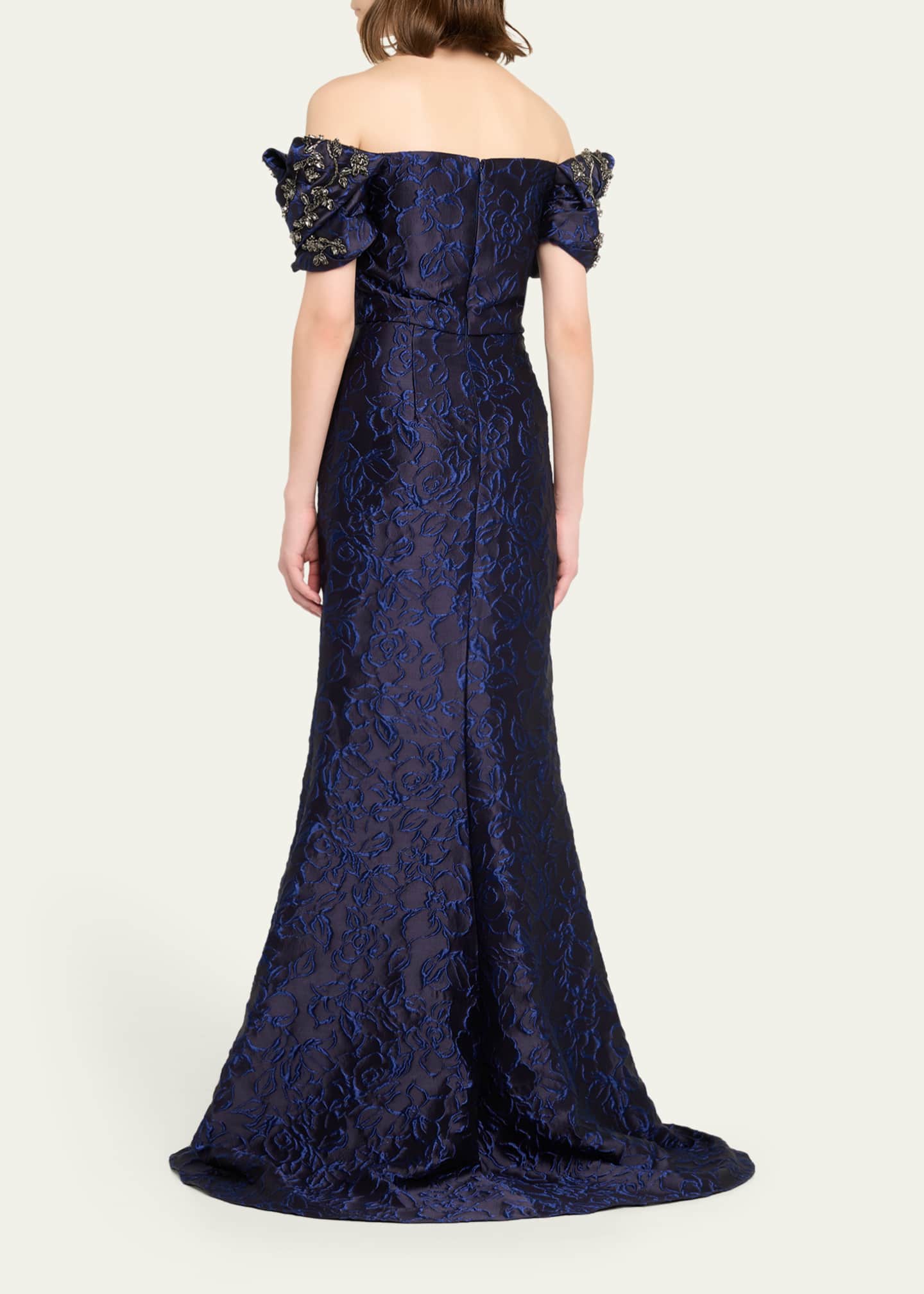 green emerald velvet dress Kelly High Neck Gathered Bodice Gown by Jewel Badgley Mischka main image 0
