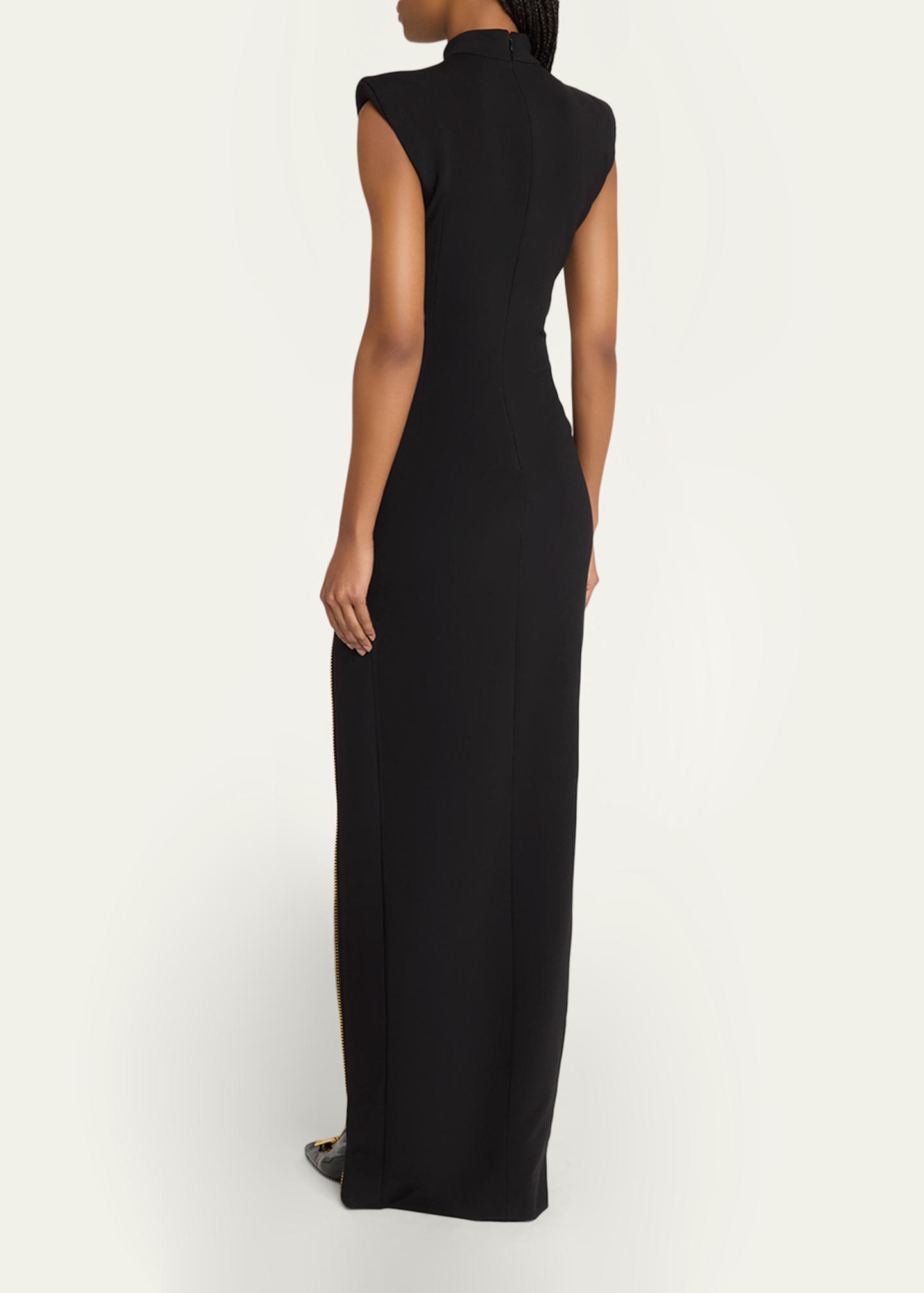Balmain Mock-Neck Zip Slit Sleeveless Gown - Bergdorf Goodman