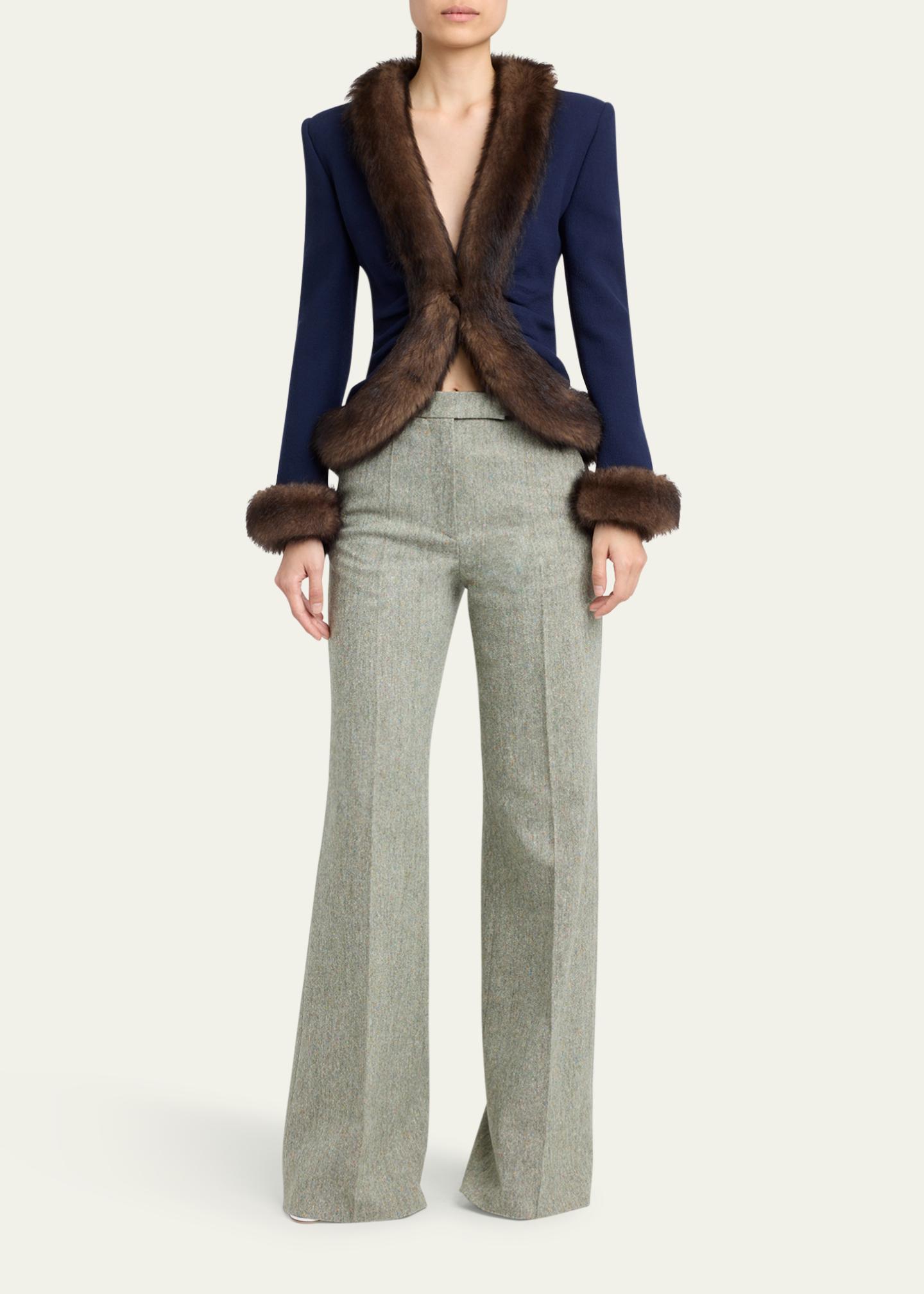 Valentino Garavani Wool Crepe Jacket with Shearling Trim