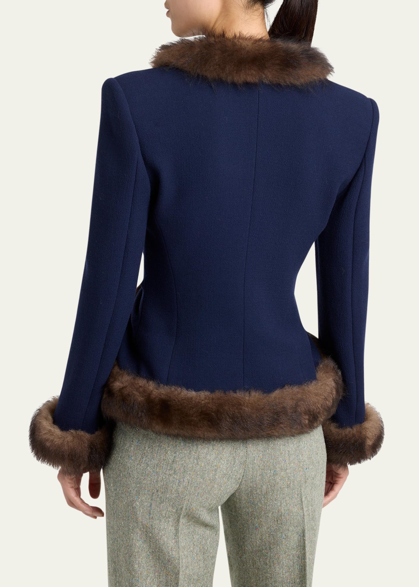 Valentino Garavani Wool Crepe Jacket with Shearling Trim