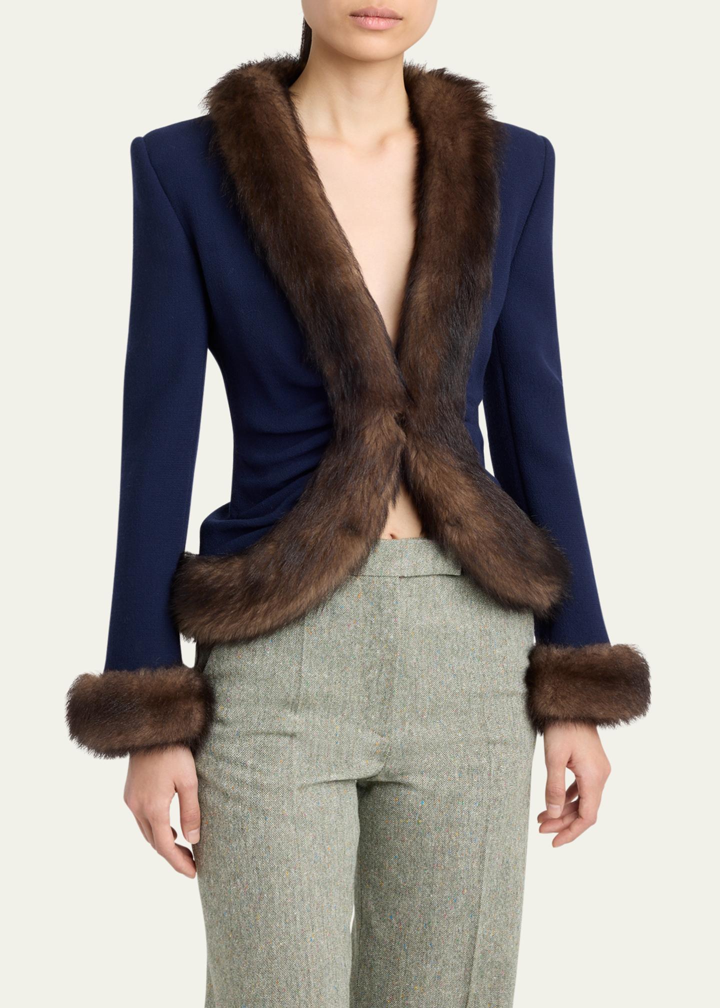 VALENTINOファーボレロ Valentino Garavani Wool Crepe Jacket with Shearling Trim