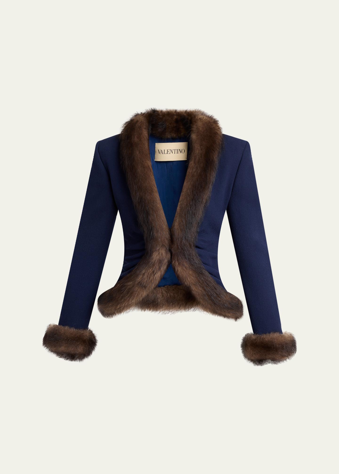 VALENTINOファーボレロ Valentino Garavani Wool Crepe Jacket with Shearling Trim