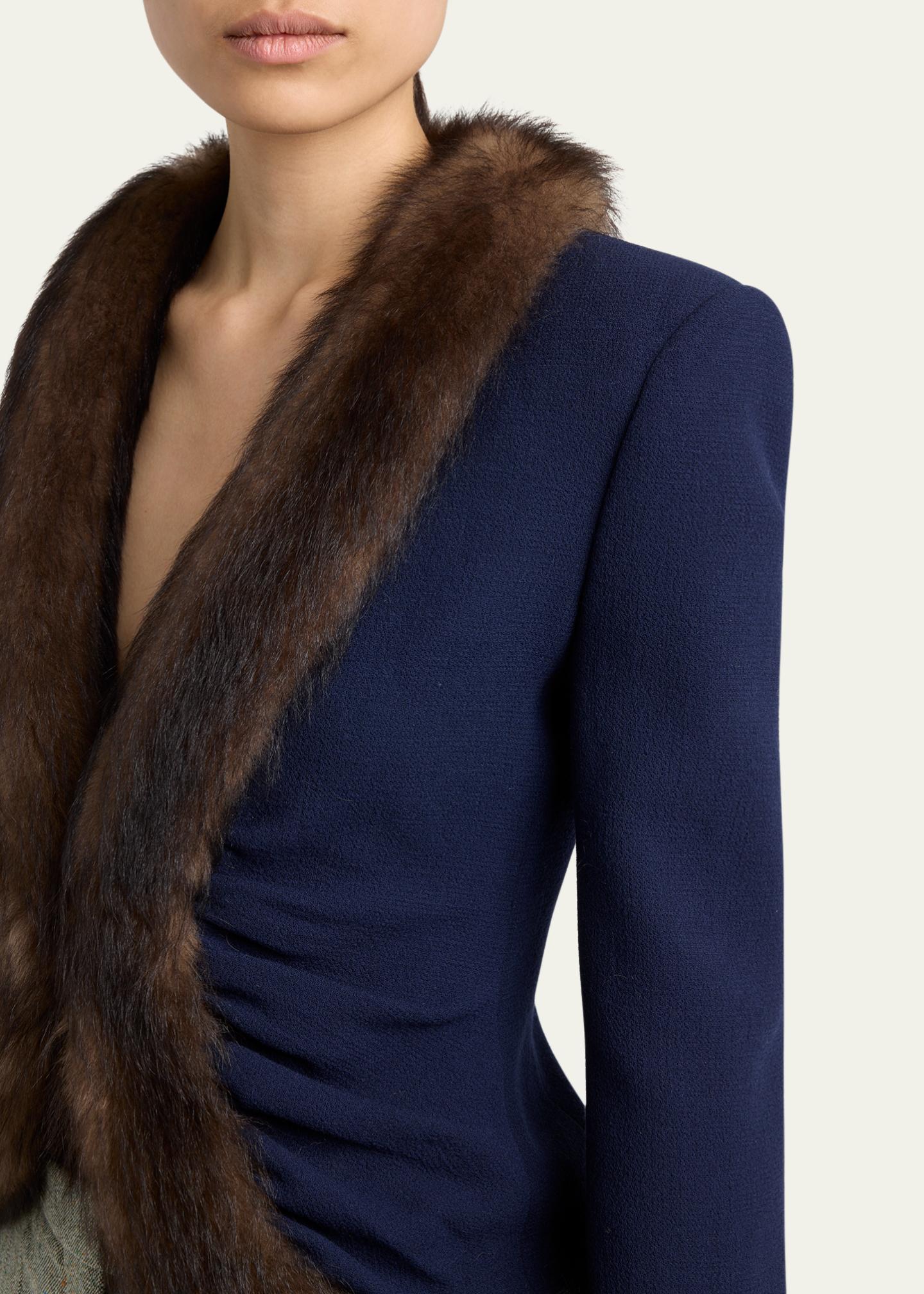 Valentino Garavani Wool Crepe Jacket with Shearling Trim