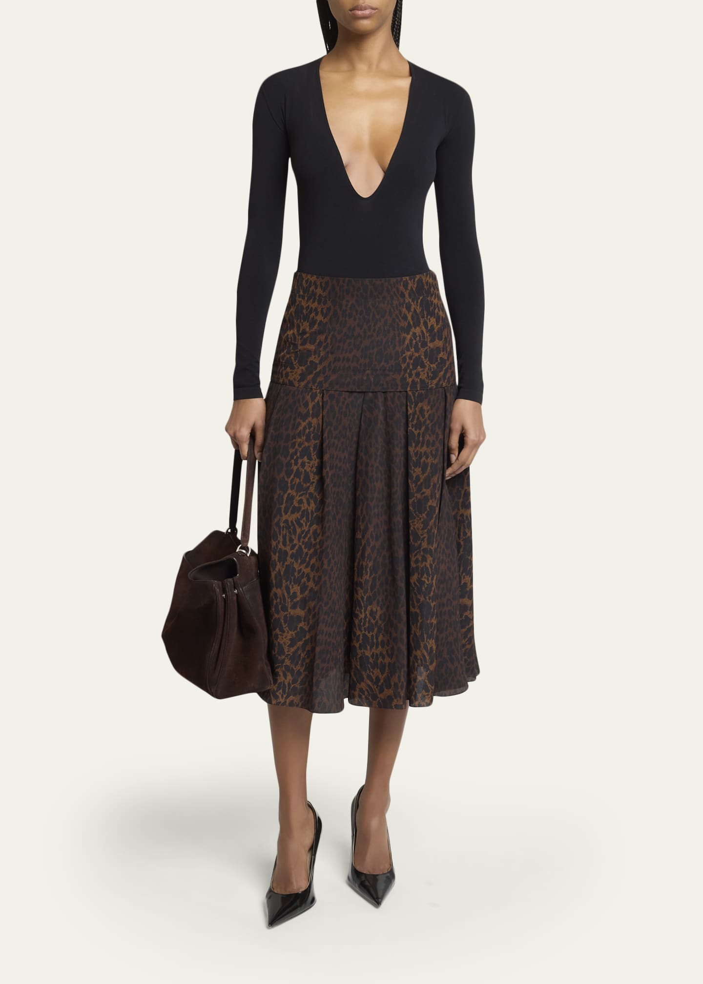 新品 Balenciaga Silk バレンシアガ ひざ丈シルクフレアスカート Balenciaga Leopard-Print Silk Godet Midi Skirt - Bergdorf Goodman