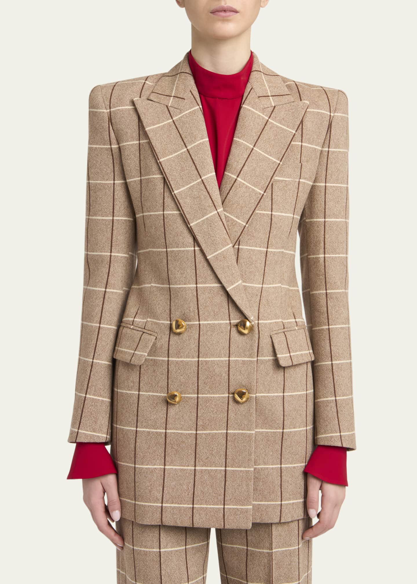 Valentino Garavani Check Wool Double-Breasted Blazer Jacket