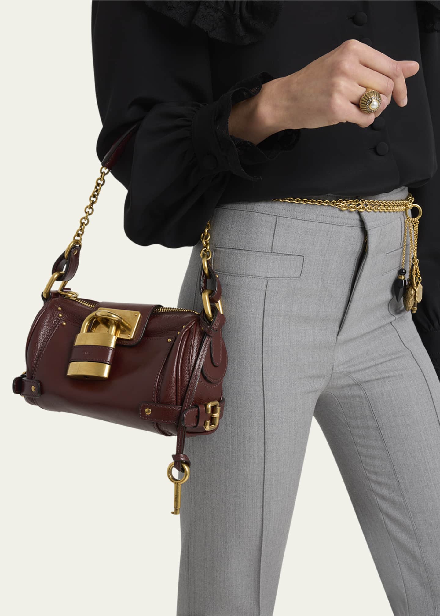 Paddington Rounded Padlock Shoulder Bag in Leather