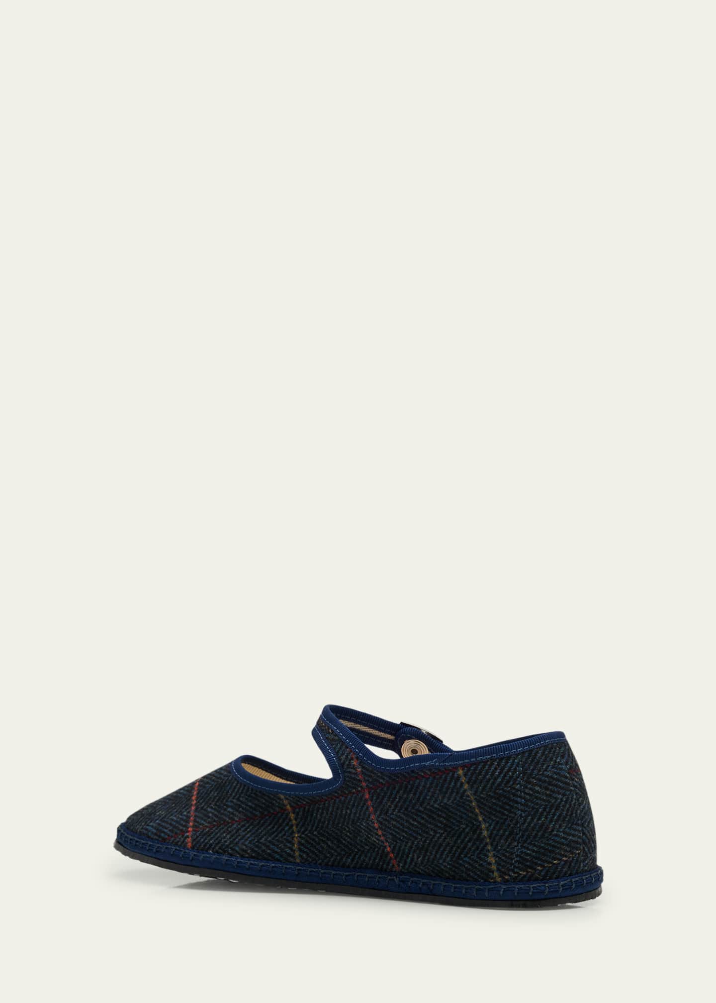 Mary Jane Plaid Herringbone Wool-Blend Flats