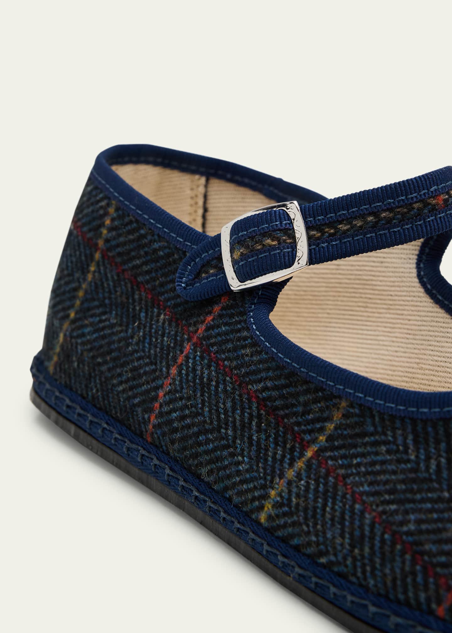 Mary Jane Plaid Herringbone Wool-Blend Flats