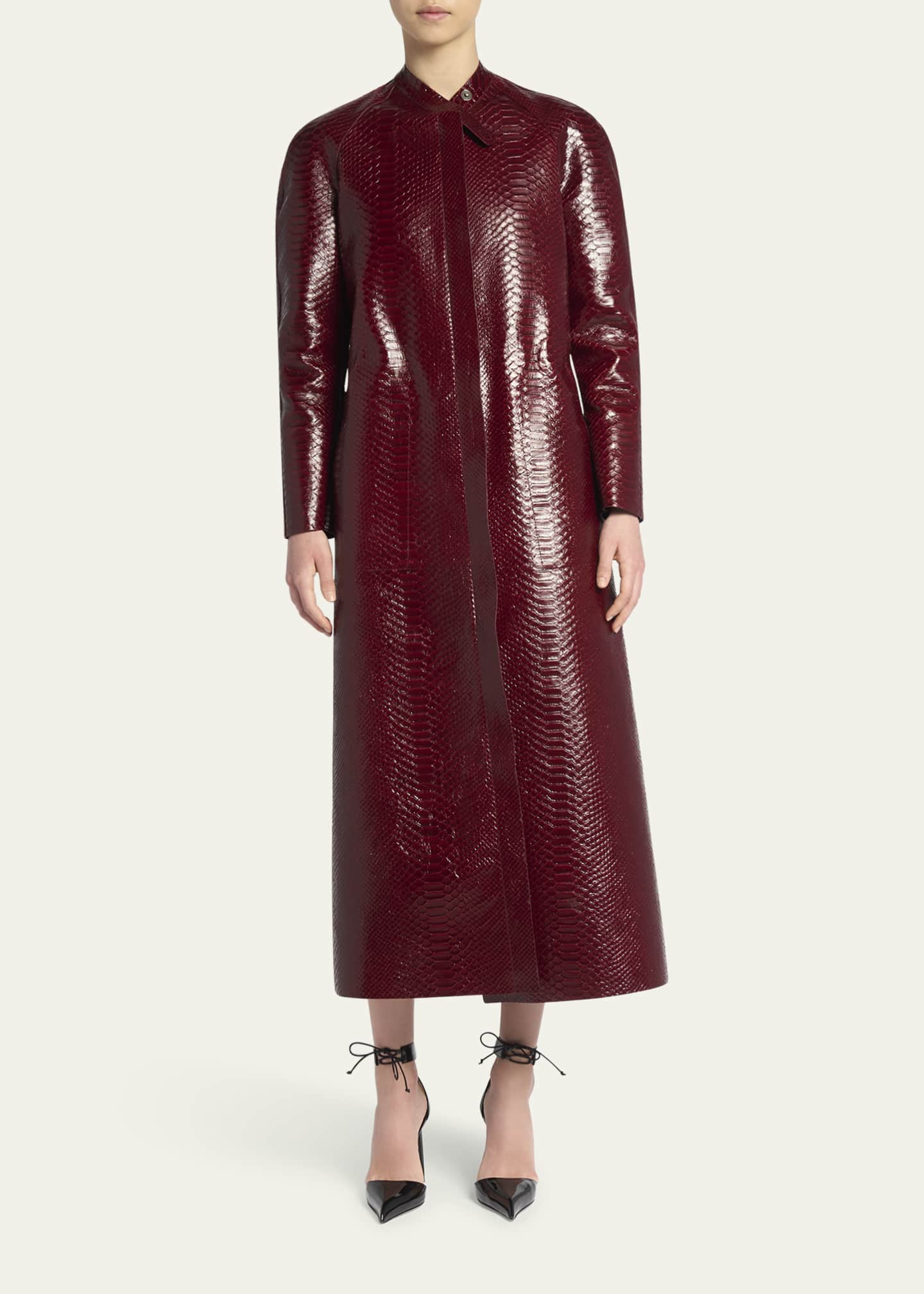 TOM FORD Women's Printed Leather And Washed Duchesse Biker Coat | Red | Size 38