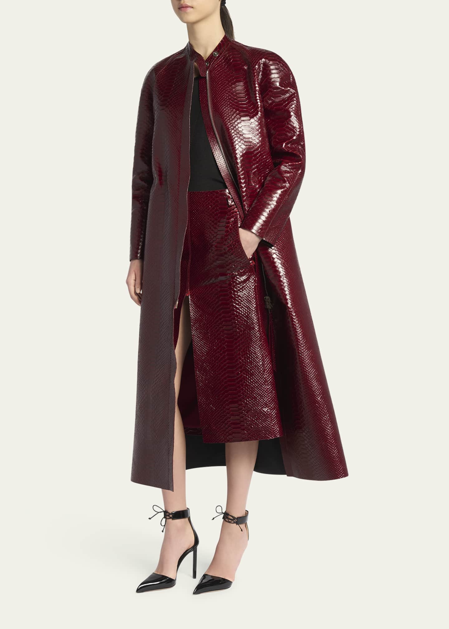 TOM FORD Snake-Embossed Leather Long Coat - Bergdorf Goodman
