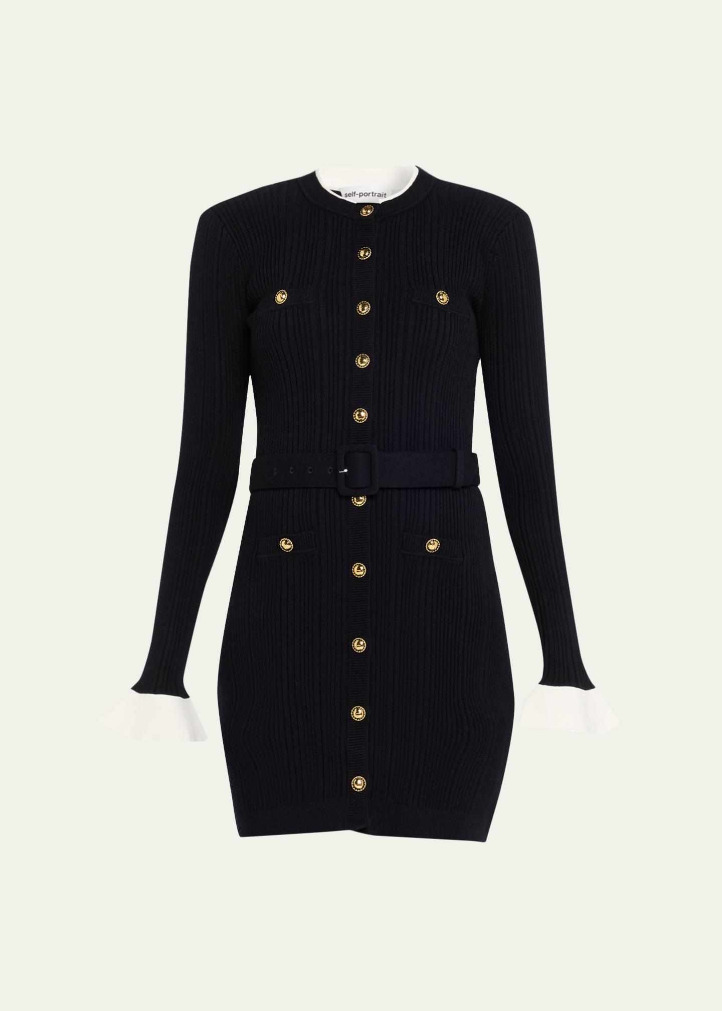 SELF-PORTRAIT Brown Gathered Viscose Knit Midi Dress