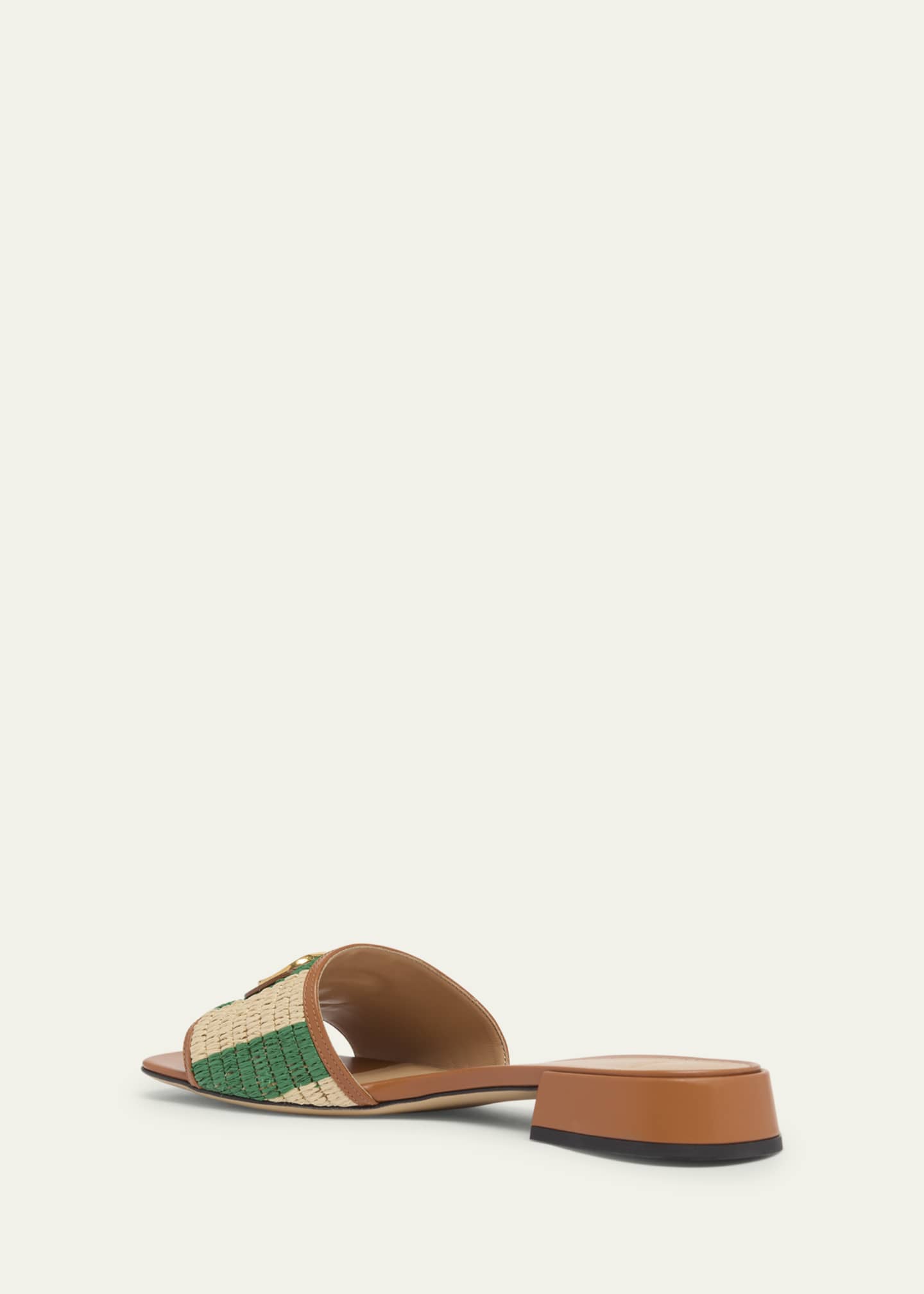 Valentino Garavani 20mm VLogo Leather and Striped Raffia Mule