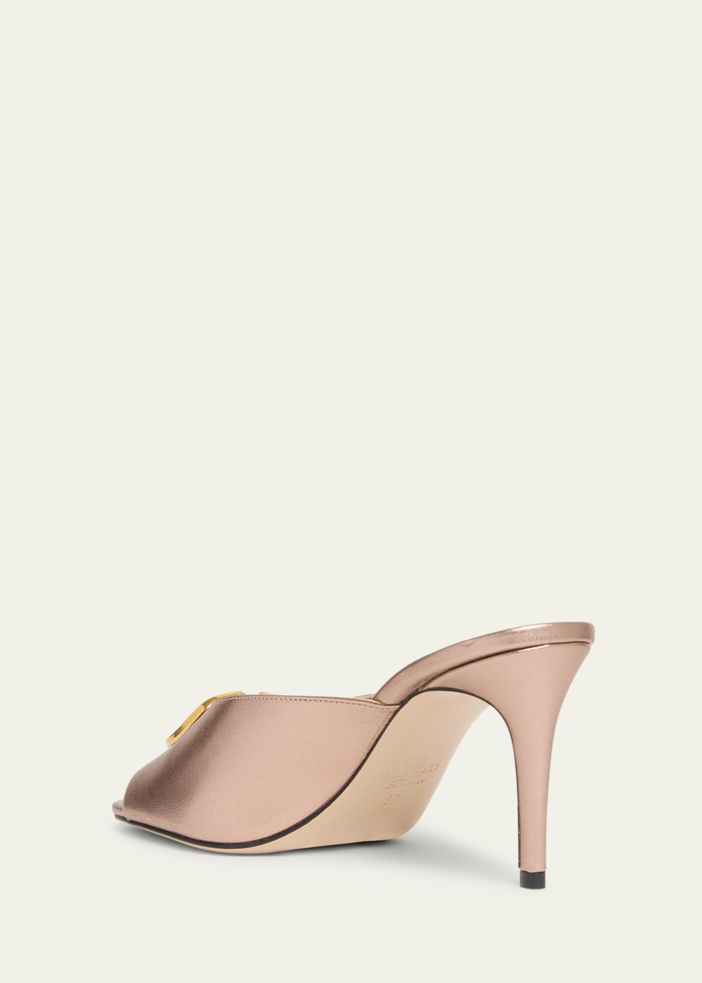 Valentino Garavani 80mm VLogo Signature Metallic Leather Mule
