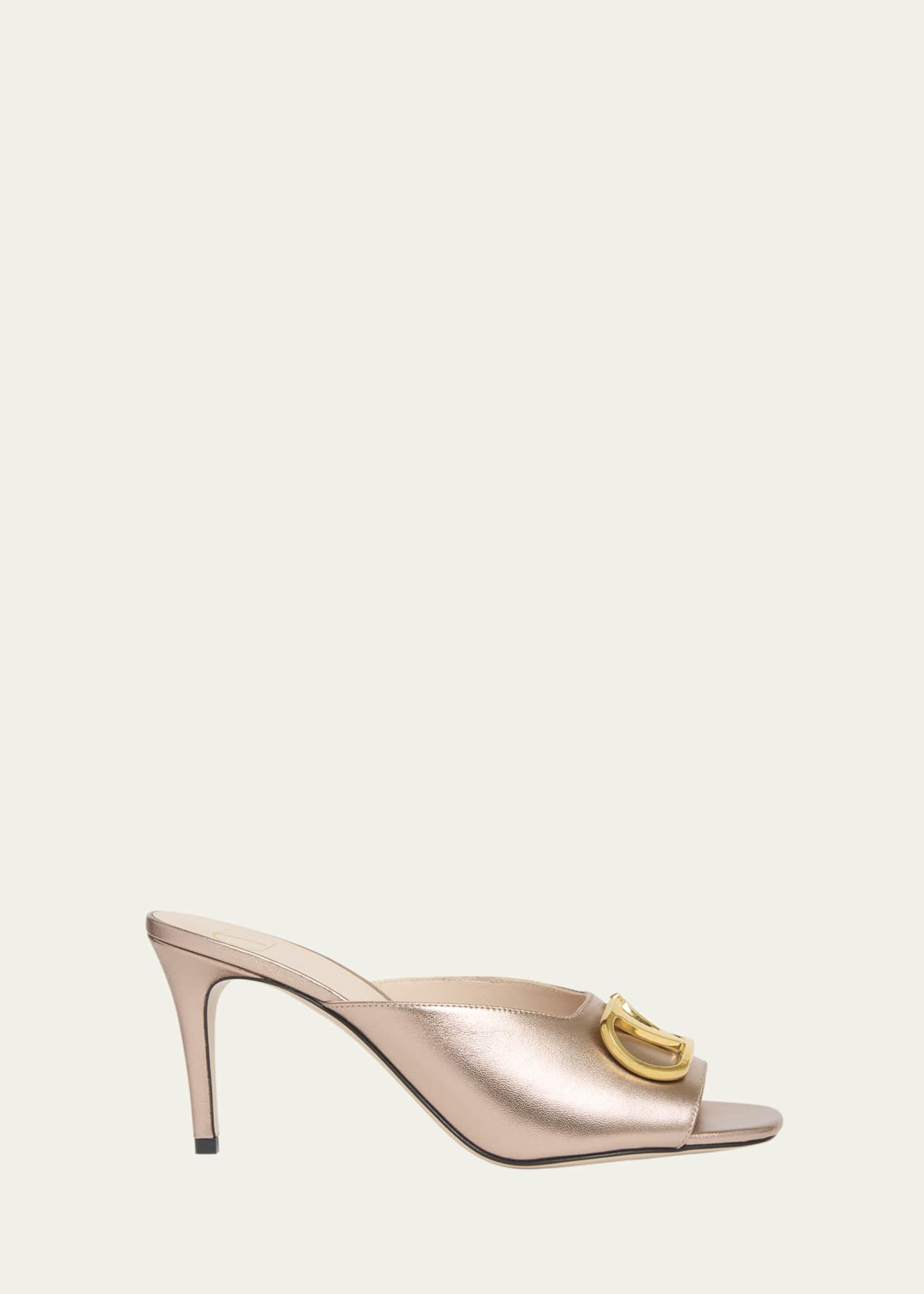 Valentino Garavani 80mm VLogo Signature Metallic Leather Mule