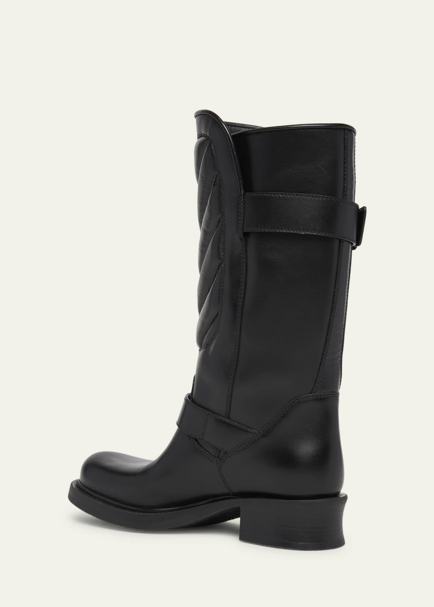 Valentino Garavani 40mm Rayons Leather Mid-Calf Moto Boots