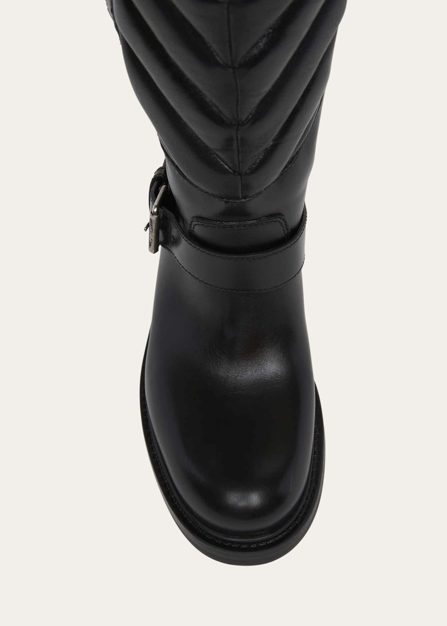Valentino Garavani 40mm Rayons Leather Mid-Calf Moto Boots