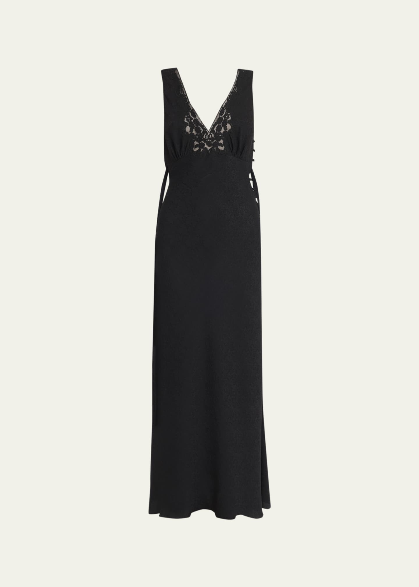 Chlo - Sleeveless Column dress in Silk Jacquard & Lace - Black - 36 - Silk