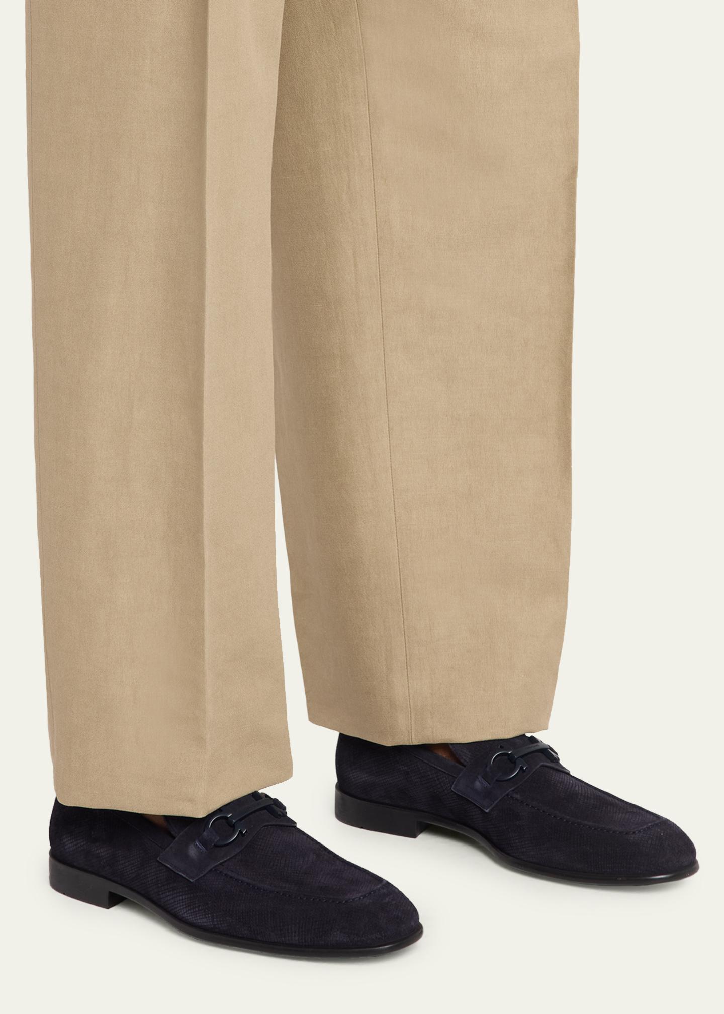 Ferragamo Men's Foster Textured Suede Gancini Bit Loafers