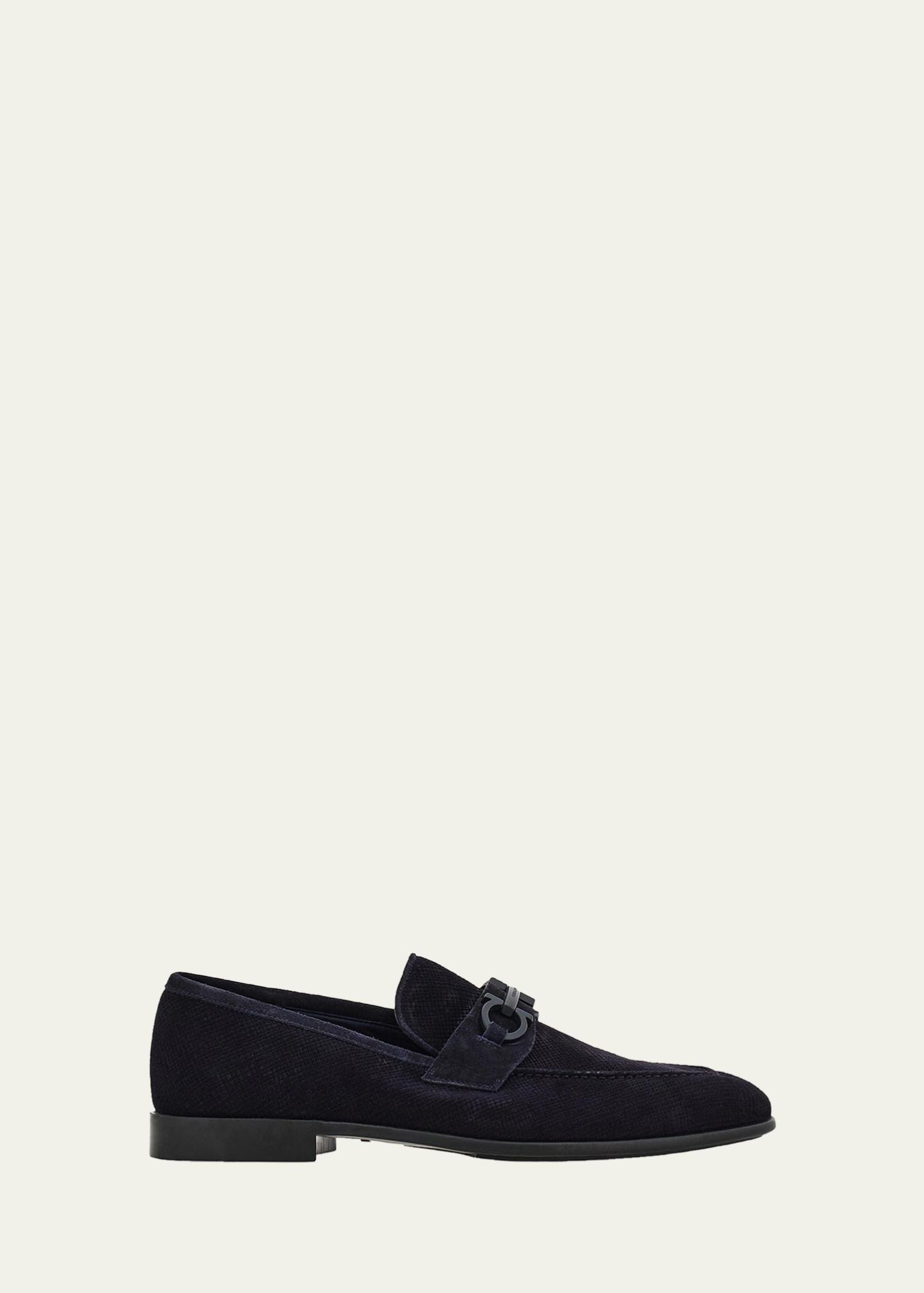 Ferragamo Men's Foster Textured Suede Gancini Bit Loafers